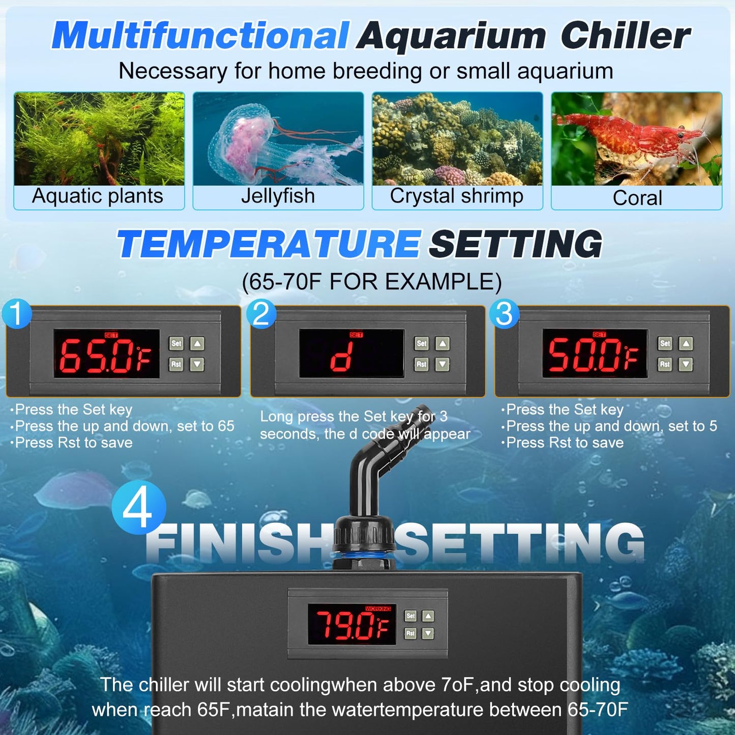 MLJHFC 42Gal Aquarium Chiller 1/10 HP 160L Quiet Compressor Refrigeration Hydroponic Cooling System Suitable for Aquariums Salamanders Coral Reefs Jellyfish