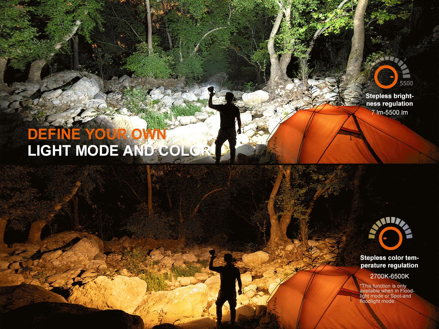 CP50R Rechargeable Lantern Flashlight, 5500 Lumen Spotlight & Floodlight, Multi-Color LEDs, Adjustable Color Temperature, 492 Yards Beam, Tripod Mount, Waterproof for Camping, Job Site & Emergency
