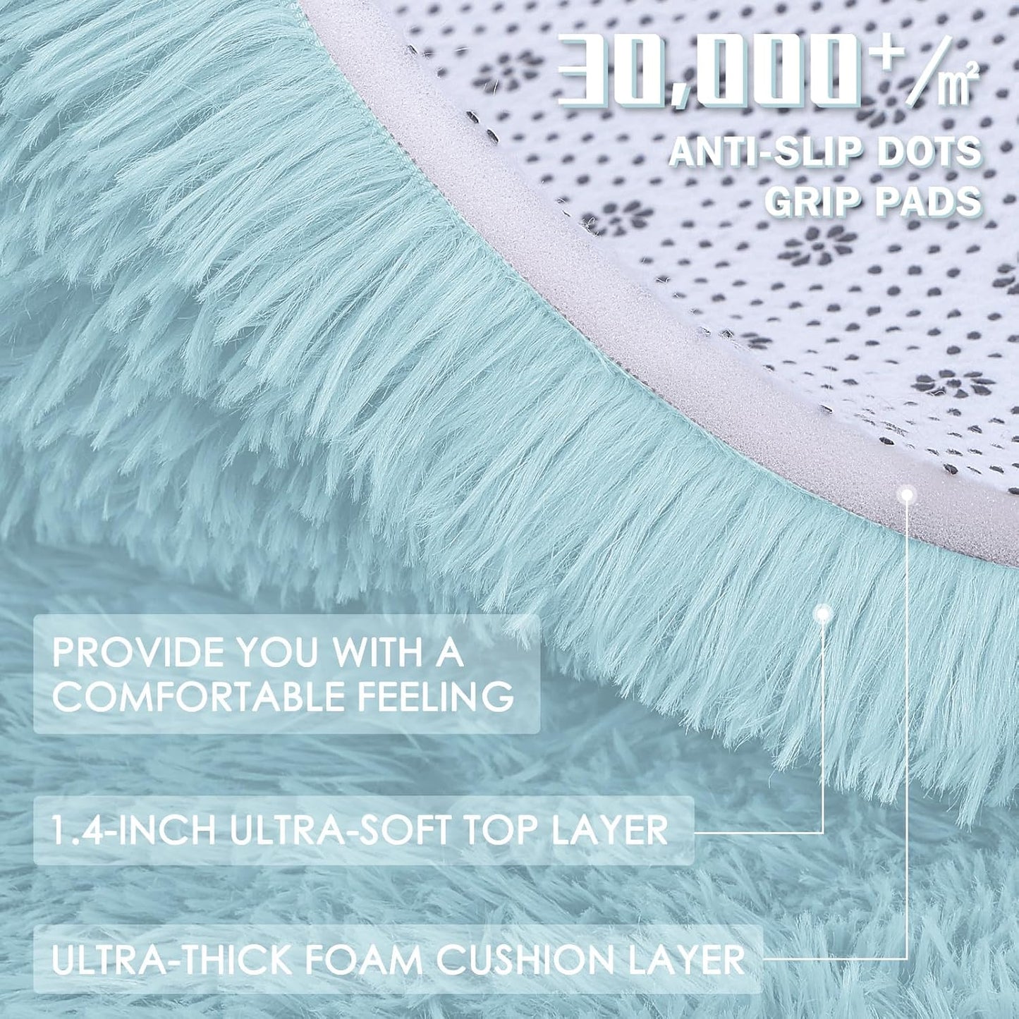 OLANLY Soft Fluffy Shaggy Runner Rugs - Machine Washable Indoor Carpet for Hallway & Bedroom | Light Blue 2x6