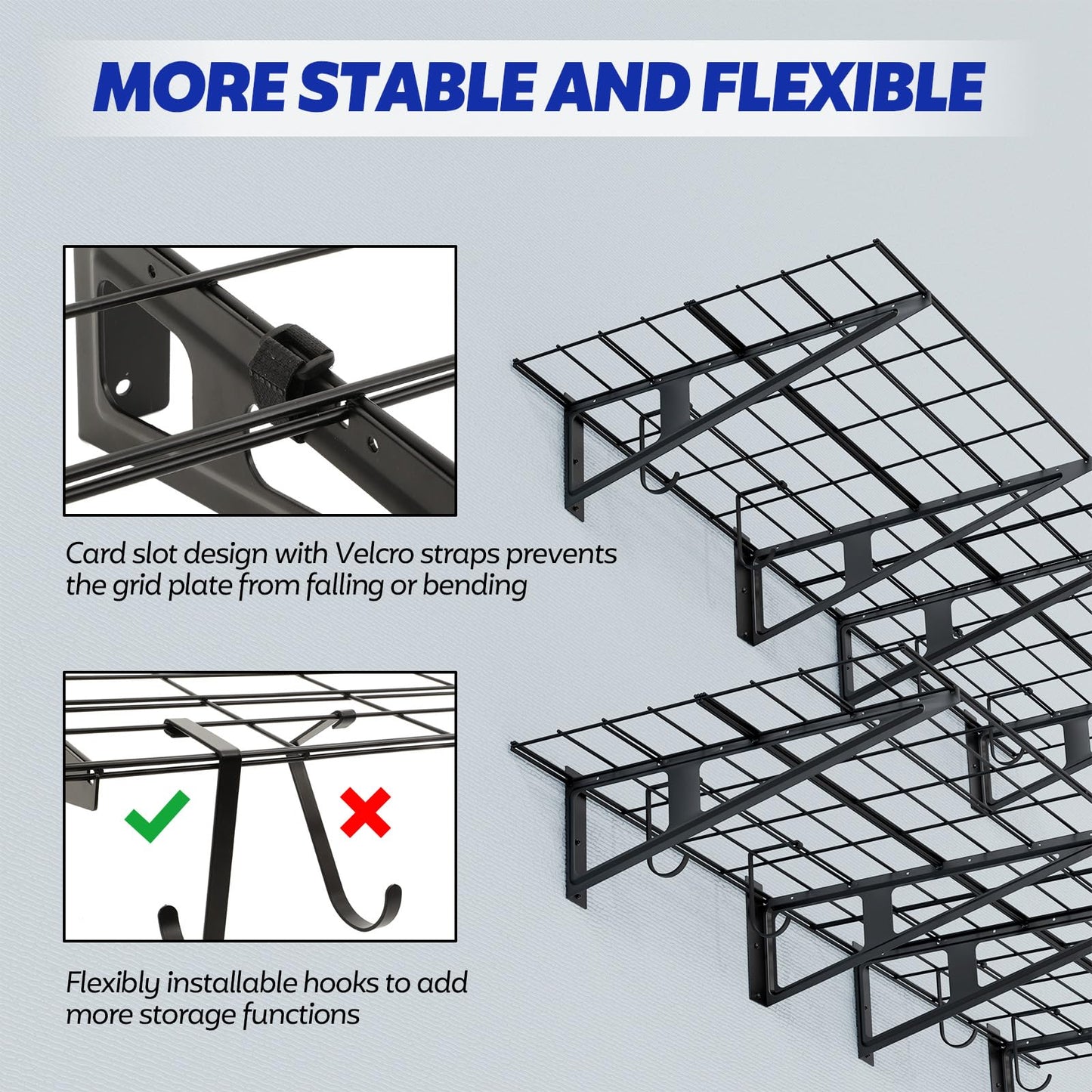 FAHKNS 2 x 6 ft Garage Wall Shelving, 2-Pack Garage Shelving Wall Mounted, 1200LBS Capacity Heavy Duty Metal Wire Shelves, Floating Long Shelf for Carport Shed Kitchen, Black