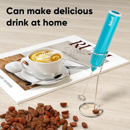 Milk Frother - Skiennix Handheld Electric Whisk with 3 Speeds & USB Rechargeable - Mini Blue Frother for Coffee, Latte & Cappuccino