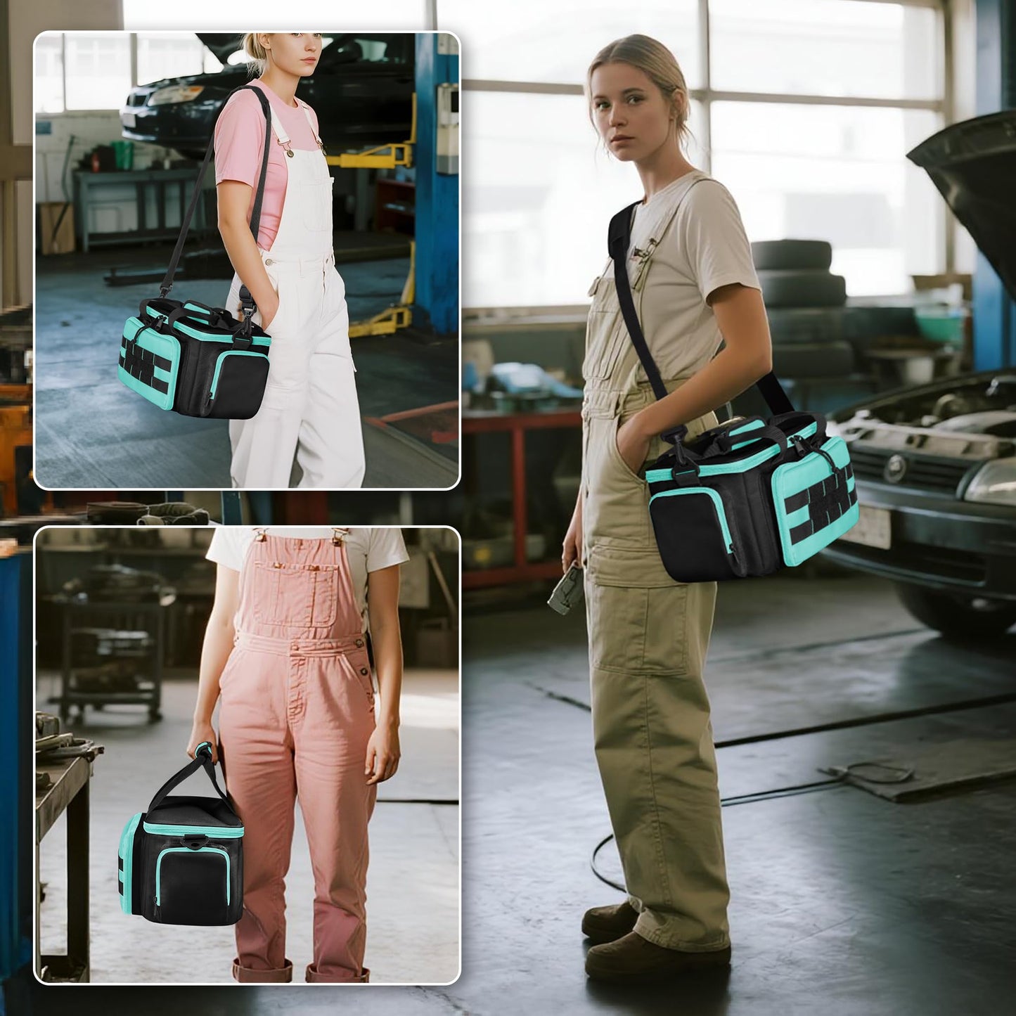 Trahzia Tool Tote Bag for Women, Tool Storage Organizer with Anti-friction Bottom, Tactical Range Bag for Electrician, Carpenters, Repairman, Turquoise