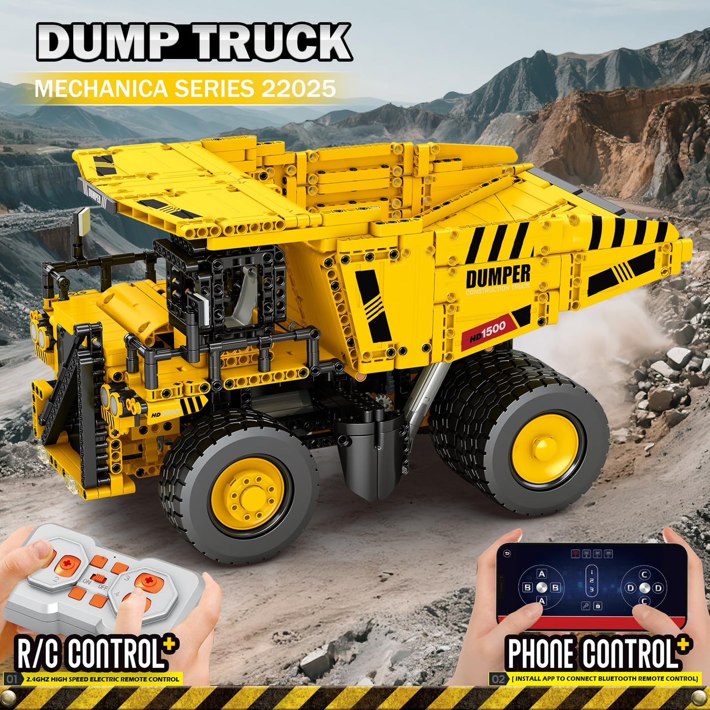 Reobrix Building Set for Adults with Control Remote STEM Gifts for Teens Age 14 and up, Mining Dump Truck Collectible Model for Birthday, Heavy-Duty Construction Vehicle Building Toys Kit 22025