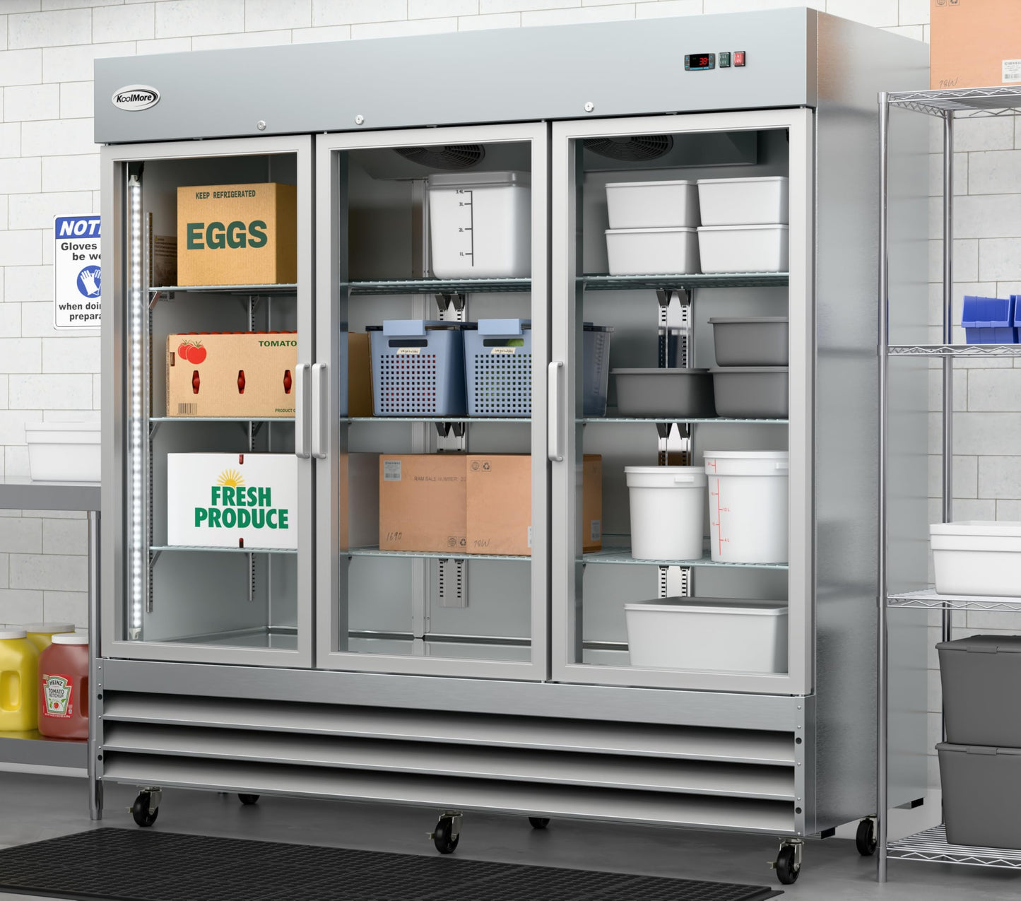 KoolMore RIR-3D-GD Commercial Refrigerator, Triple Door, Stainless Steel,66.5 cubic feet