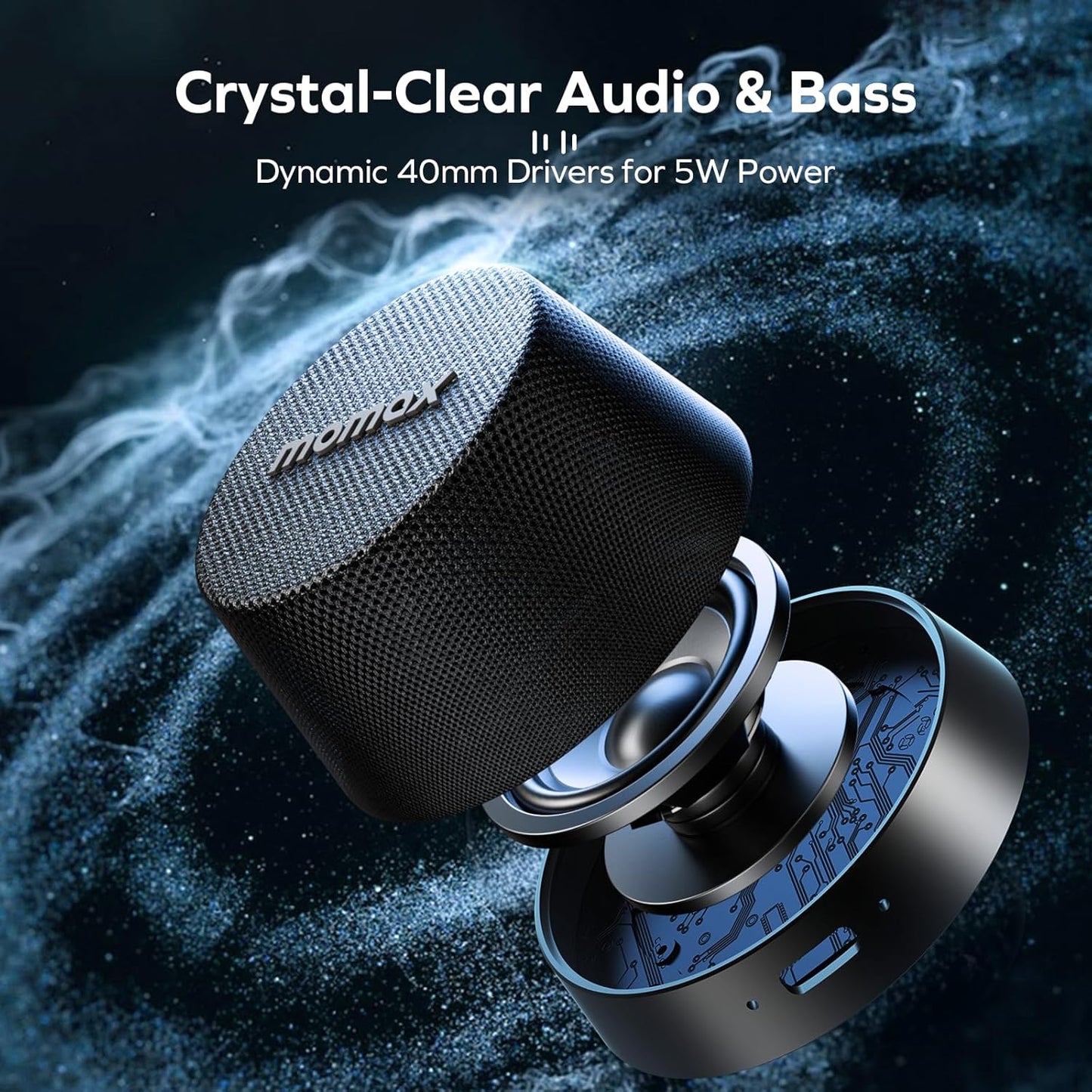 MOMAX IPX6 12H Magnetic Portable Bluetooth Speaker, Waterproof Mini Shower Speaker, Enhanced Bass, Playtime, TWS
