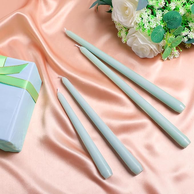 MTLEE Taper Candles 8/10/12 Multi Height Unscented Taper Candles 8 Burn Hours for Dinner Decorative Home Decoration Wedding Party Candlesticks(Bean Green,36)