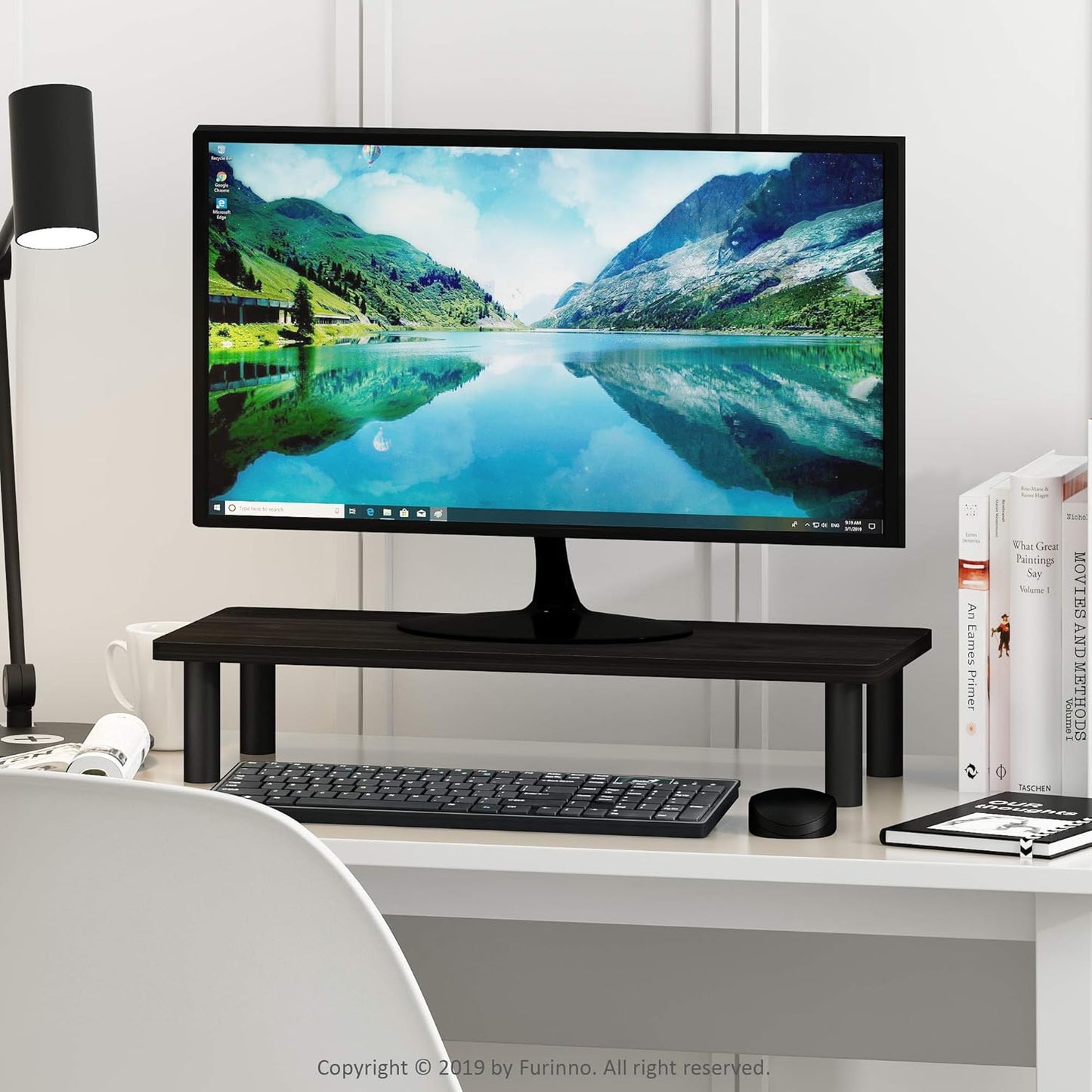 23.6"W Furinno TURN-N-TUBE Monitor Stand Riser, Rectangle Monitor Riser, Laptop Stand for Desk, Office Desk