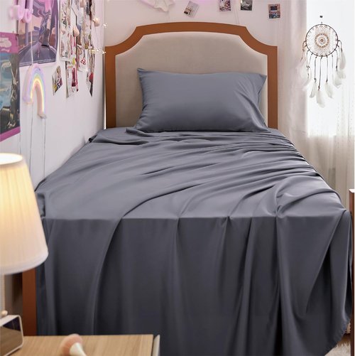 Bedsure Cooling Twin XL Sheets - Breathable Rayon from Bamboo, Soft & Silky Bedding Set in Dark Grey