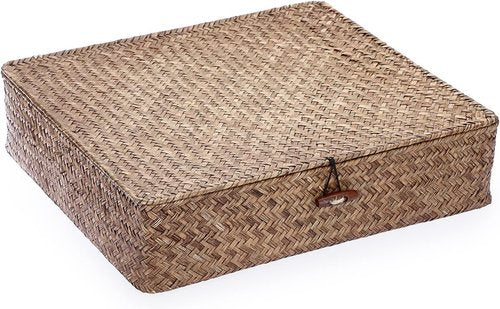 Hipiwe Seagrass Storage Basket - Woven Wicker Bin with Lid for Home Organization | Coffee X-Large