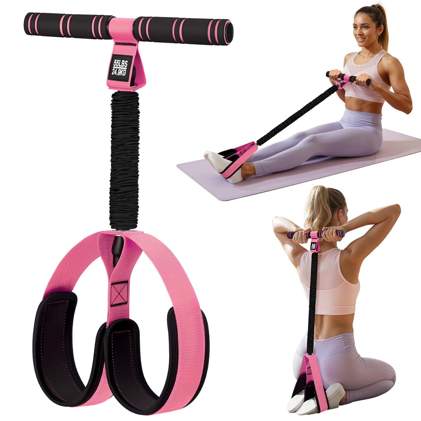 KRNIUC Resistance Bands with Handles | Puller Resistance Band for Exercise, Abs, Core, Legs, Glutes, Foot, Yoga, Arm and Waist Pedal Band, Stretch Bands Workout Equipment for Women Home Gym