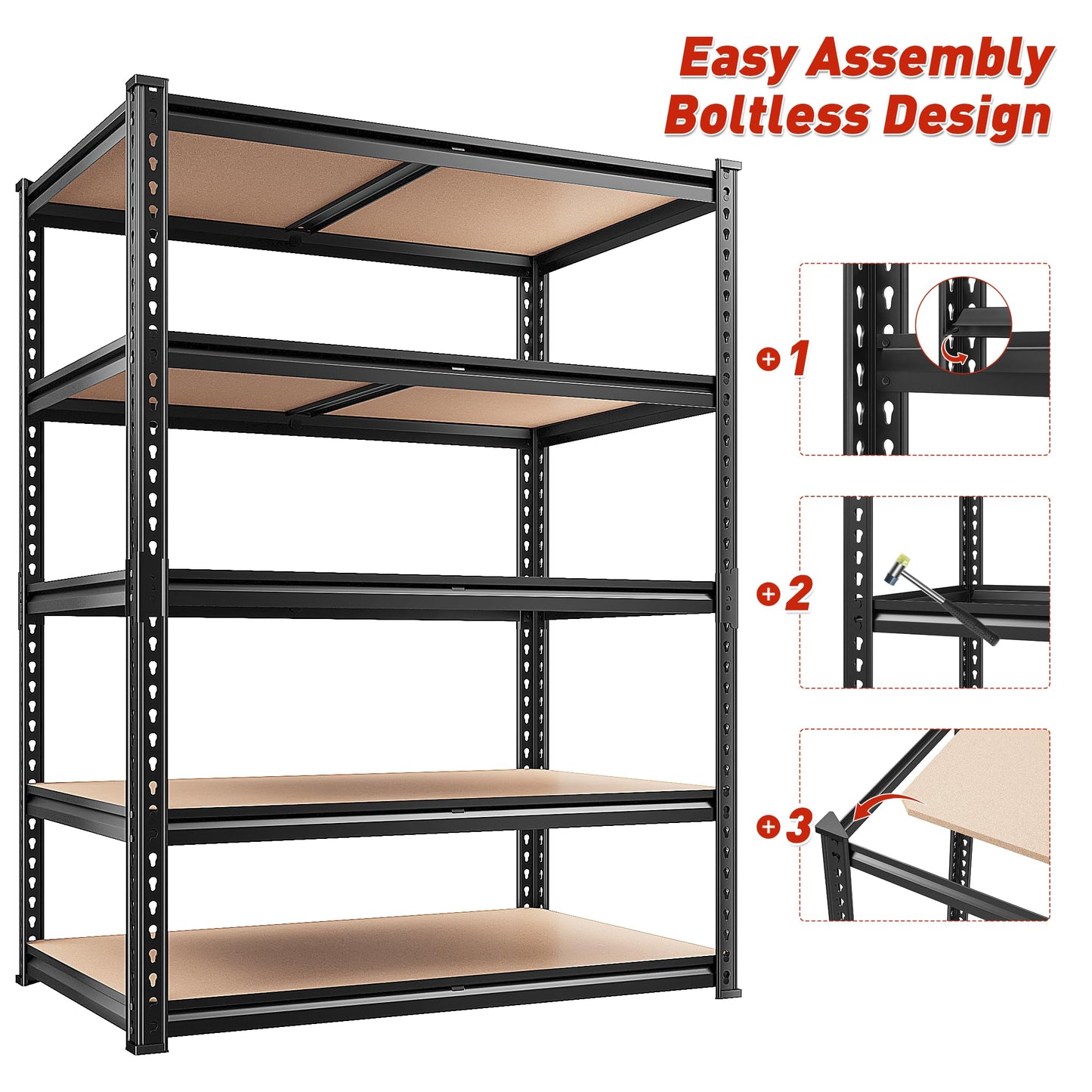 REIBII 2400LBS Garage Shelving 5 Tier Storage Shelves Heavy Duty, Adjustable Metal Shelving Unit,Garage Shelves for Basement,Warehouse,Pantry,Closet,Kitchen 72" H x 36" W x 16" D,2 Pack