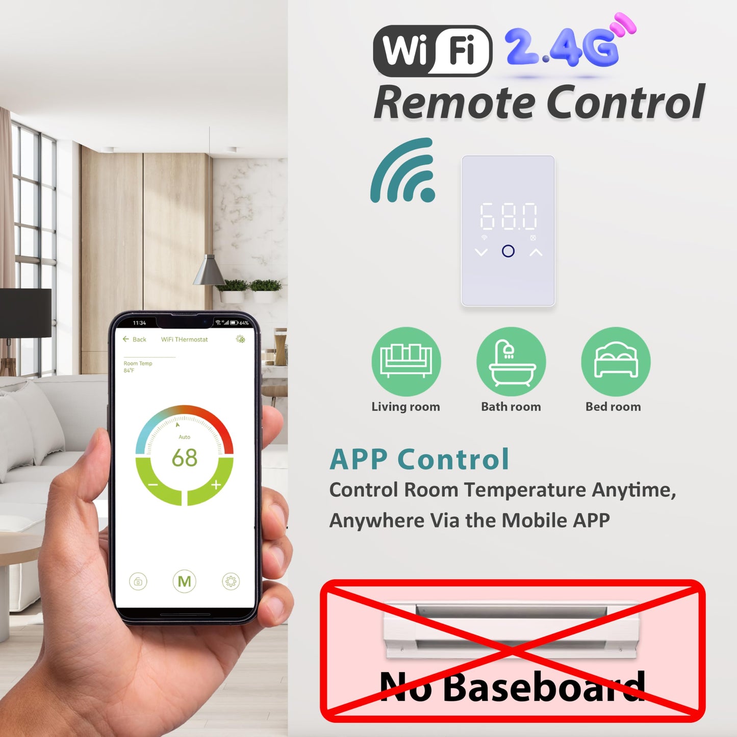 MAXKOSKO 2Pcs WiFi Smart Thermostat for Electric Floor Warming System with Touchscreen LED Display 120V/240V, Easy Connection & Energy Saving Home Programmable Thermostat White
