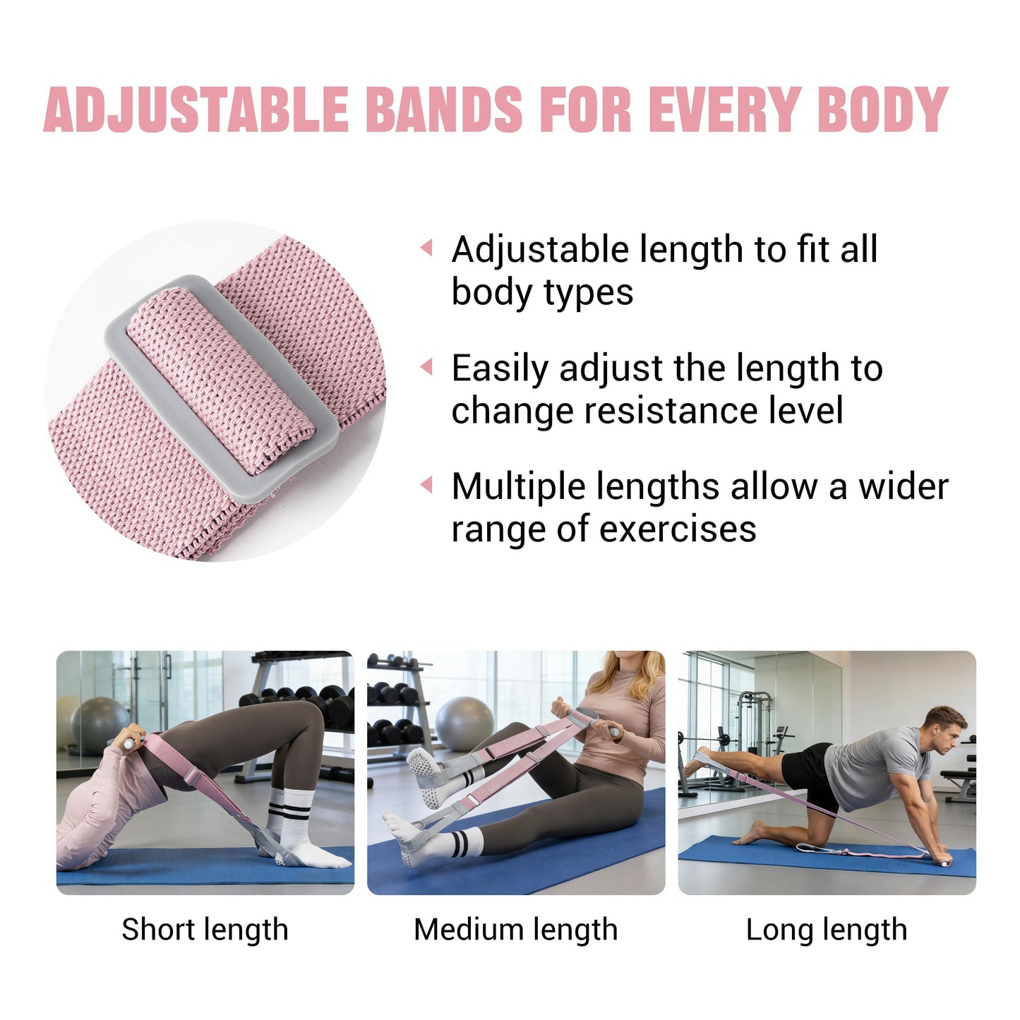 VULKEN Foot Pedal Resistance Band for Women Core Workout. Adjustable Fabric Resistance Band with Handles 150lb Full-body Elastic Excercise Band for Arm leg Muscle Training Stretching Home Gym Equiment