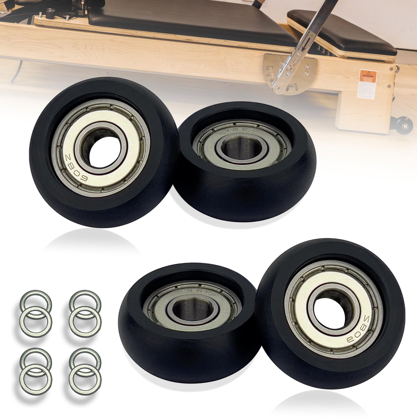 Upgraded Machined Roller Wheels Compatible with AeroPilates Reformer,Replacement Parts for Pilates Reformer Machine,The Bearing Bore Diameter is 5/16 Inch,4Pcs