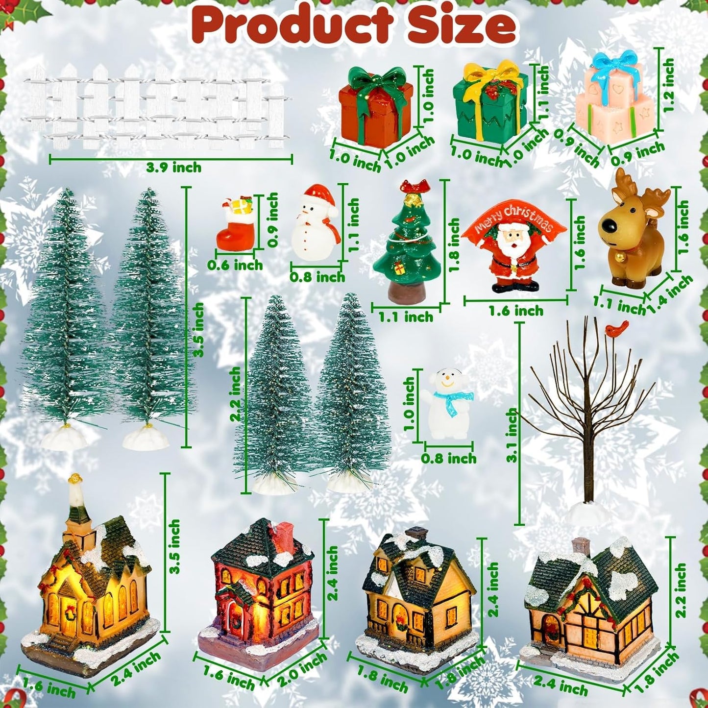 Warmtree Christmas Village Houses Set - 22 Pcs Resin Figurines with Santa, Tree & Picket Fence for Holiday Decor