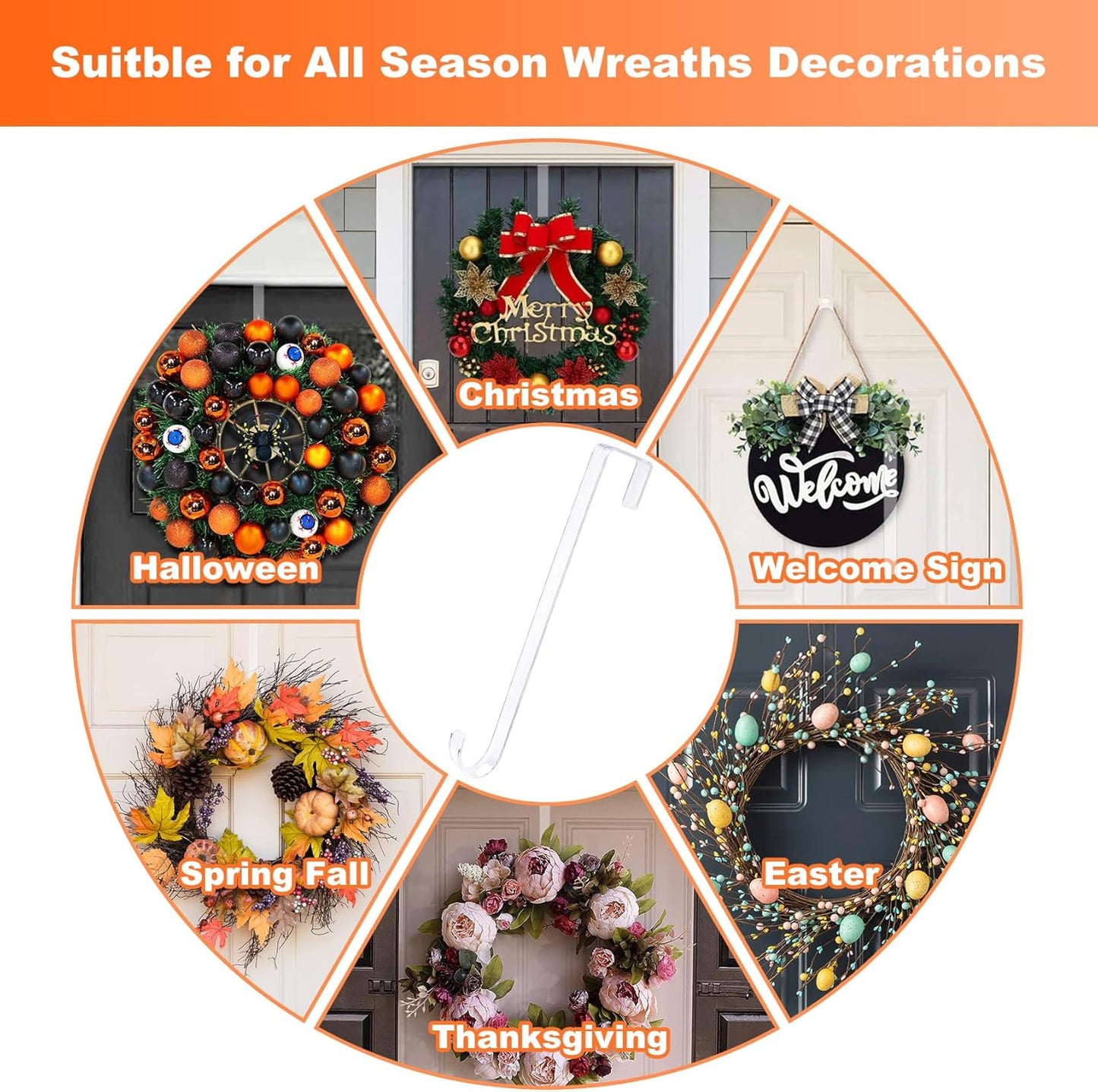 Skiennix Wreath Hangers - 2 Pack Over The Door Hooks for Easter, Christmas & Halloween Decor