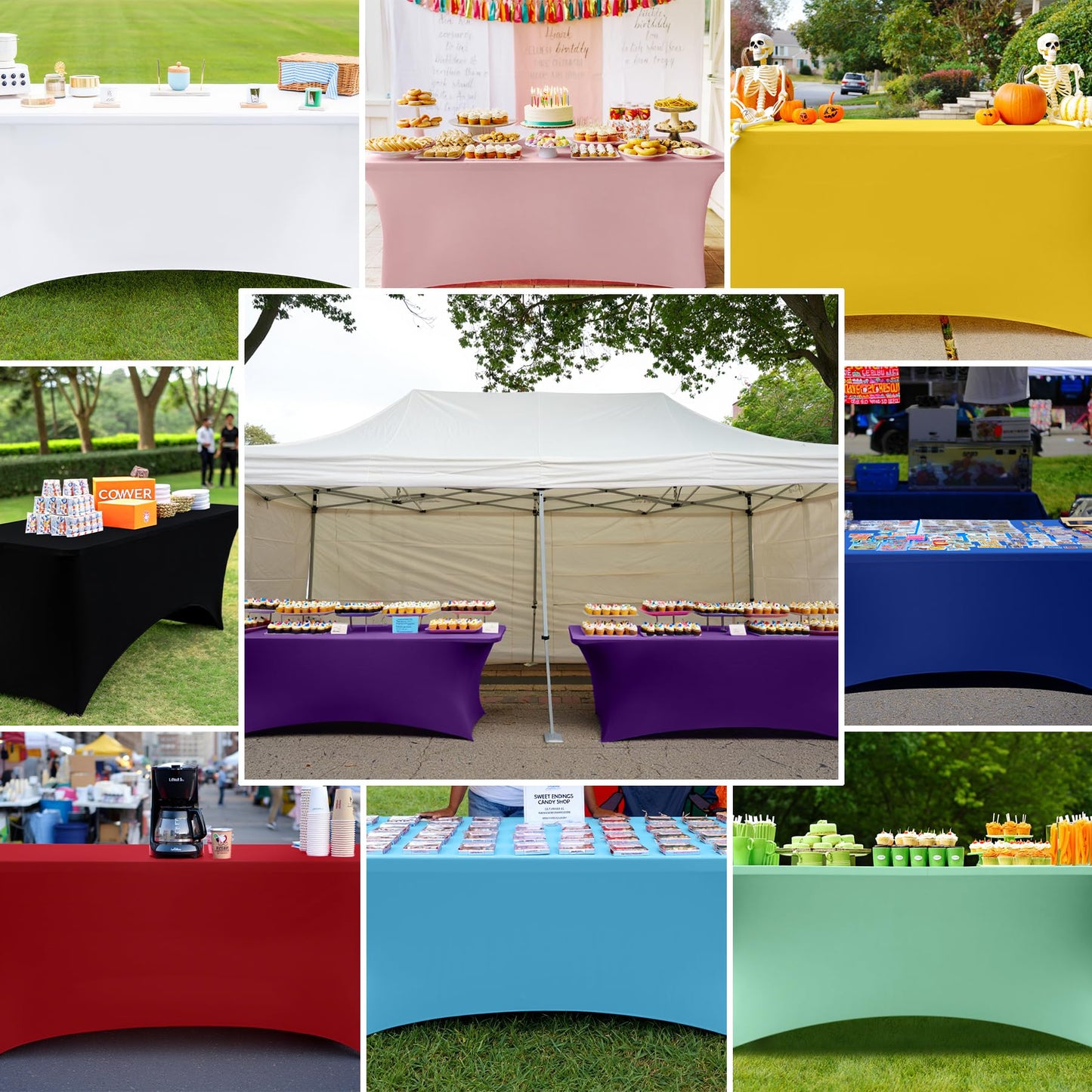 Smiry 6 Pack Spandex Table Cloth 6FT, Elastic Fitted Stretch Tablecloths, Washable and Wrinkle Free Rectangular Patio Talole Cover for Outdoor, Wedding, Banquet & Parties (Black,72Lx30Wx30H Inch)
