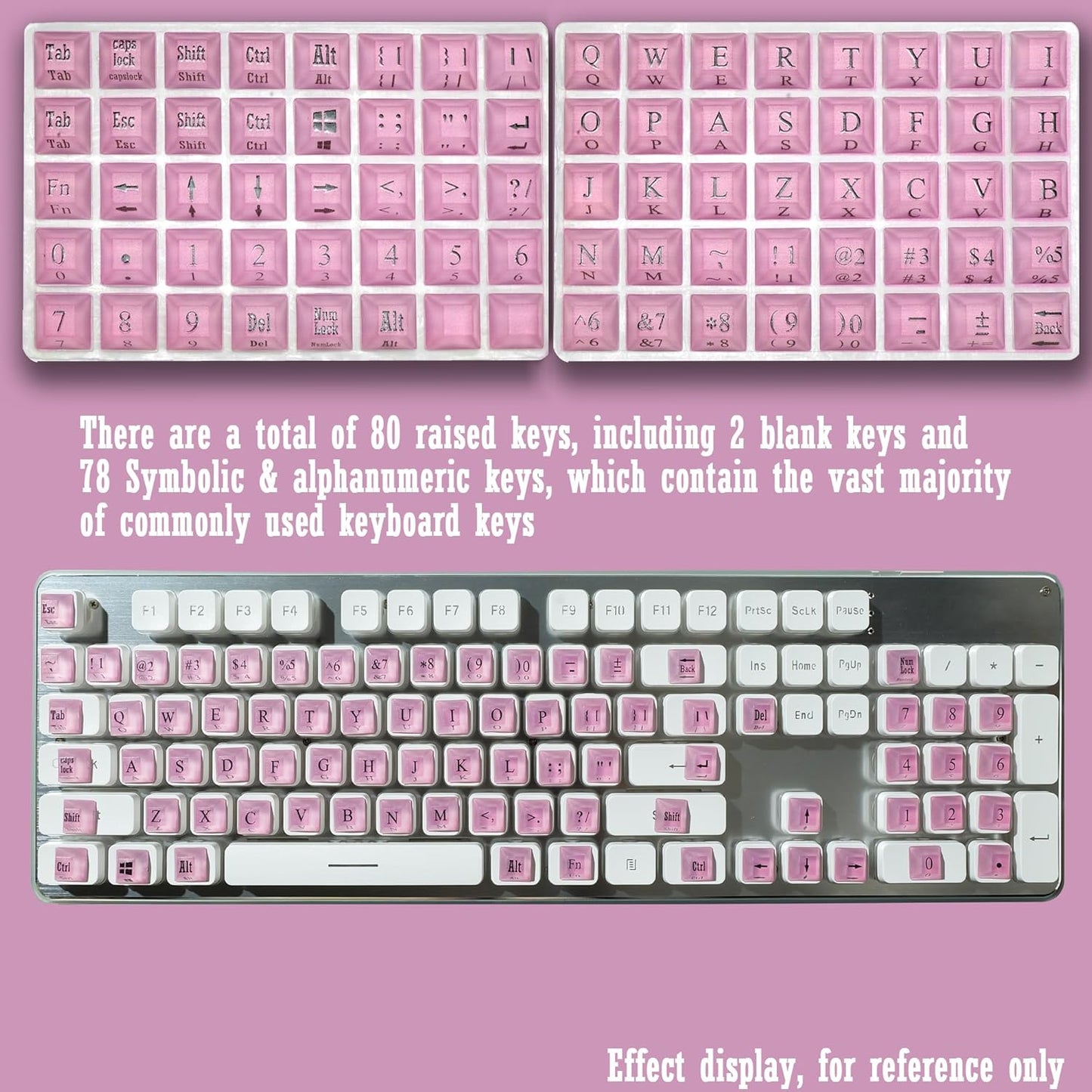 Zooplan 80 Pcs Self-Adhesive PC Keyboard Keys for Long Nails Typing and Gaming, Anti-Damage Symbolic and Alphanumeric