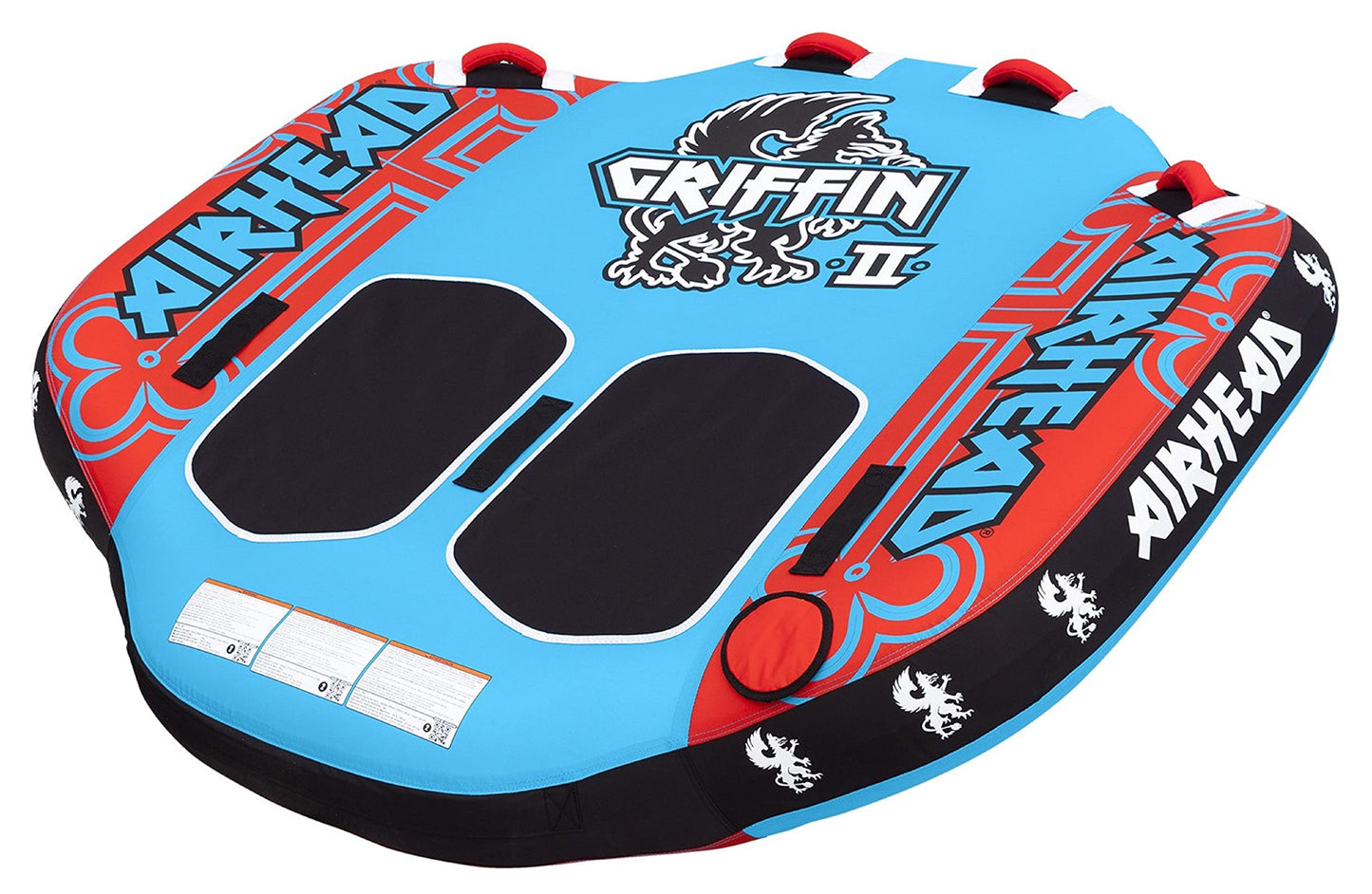 Airhead Griffin 2 Towable 1-2 Rider Tube for Boating and Water Sports, Kwik-Connect Tow, Padded Handles and Patented Speed Safety Valve for Easy Inflating and Deflating