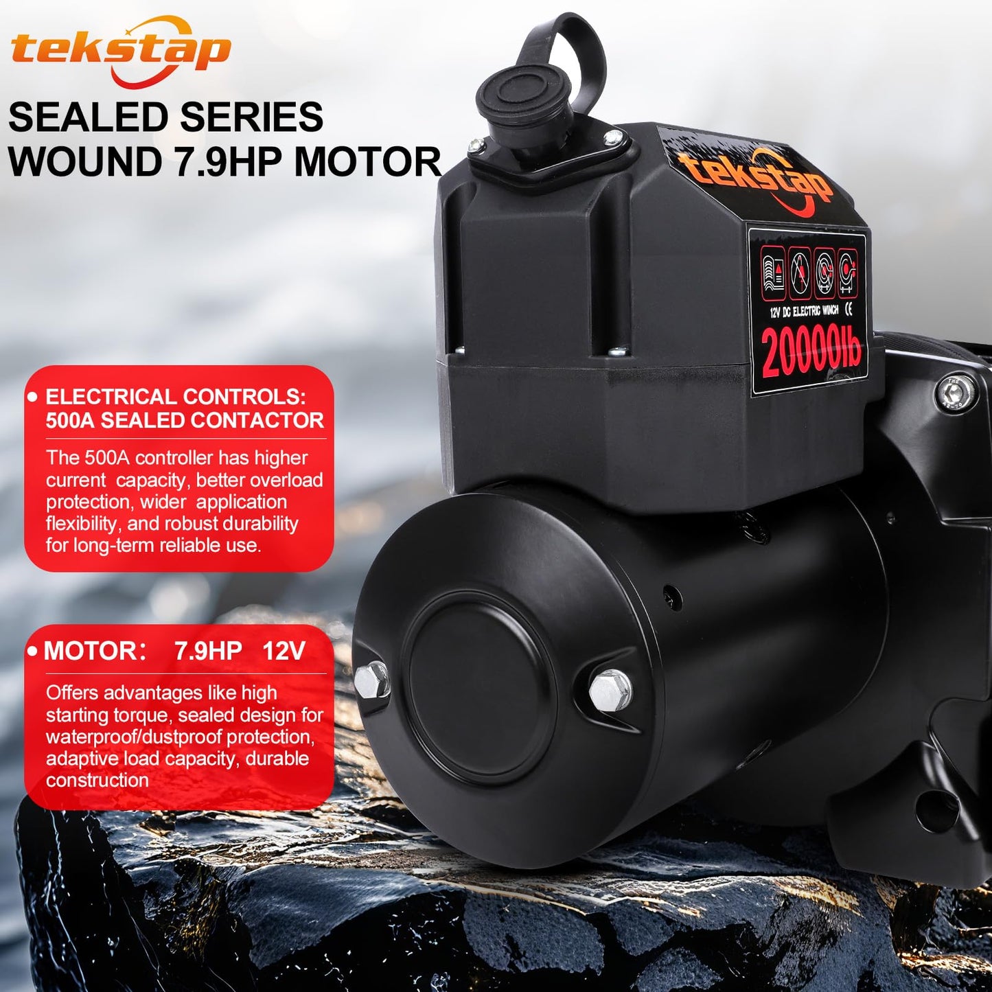 20000LB Heavy Duty Electric Winch,IP68 Waterproof 12V DC Winch with 0.47IN x85FT Synthetic Rope,7.9HP Motor,4-Stage Planetary Gear 544:1,2 Wireless Remotes,for Truck/Jeep/SUV Off-Road Recovery