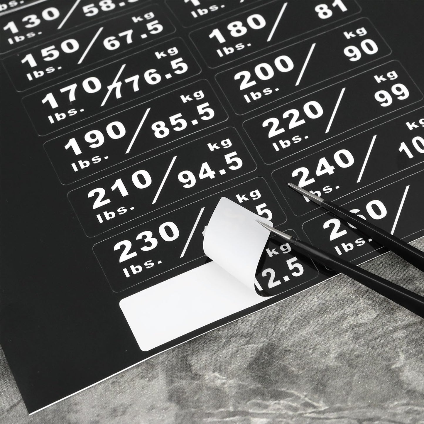 Briny River 2Pcs 10-260lbs/4.5-117kg Weight Stack Labels 4.5x1.4cm Gym Equipment Sticker Suitable for Most Fitness Equipment Weight Plate Size