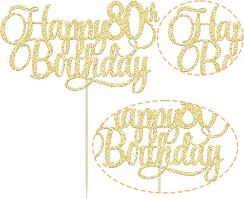 Happy 80th Birthday Cake Topper - Gold Glitter Number 80 for Elegant Celebration Decor