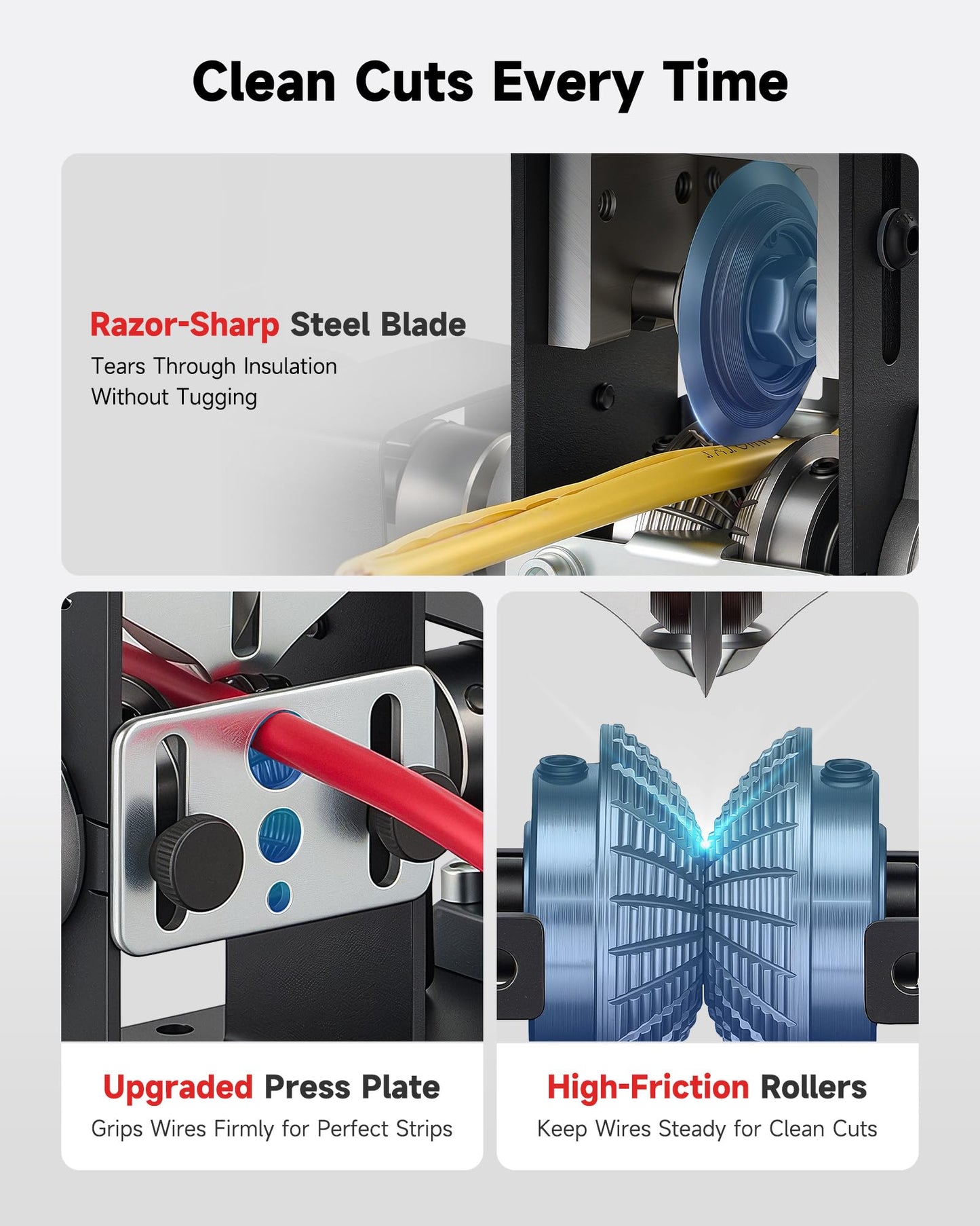 CREWORKS Automatic Wire Stripper Machine, Wire Stripper Electrical for 0.06"-0.9" (1.5-22 mm) Copper Wires with 3 Operation Modes, Wire Stripping Tool with Hand Crank for Scrap Wire Recycling