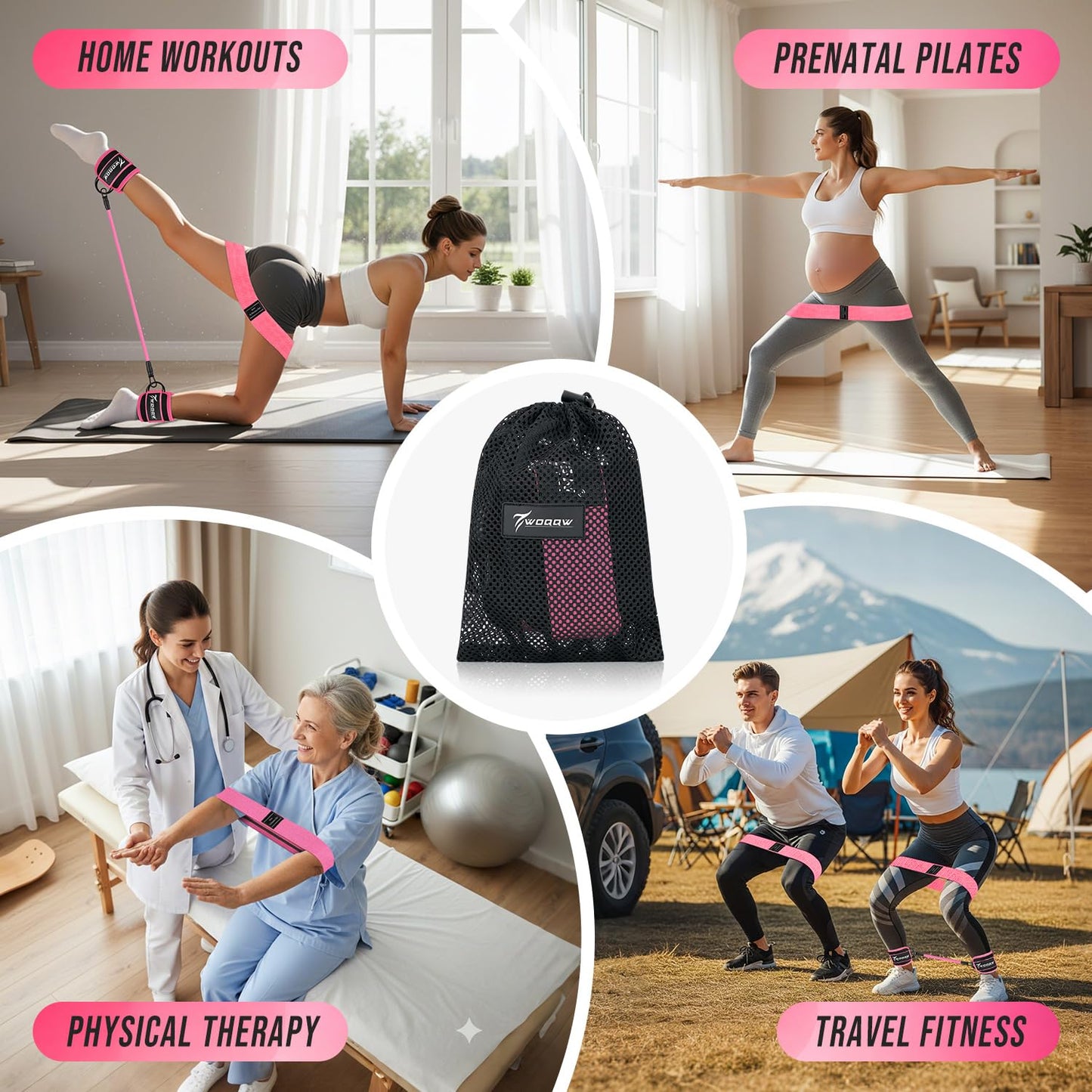 WOQQW Resistance Bands Set - Ankle Resistance Bands with Cuffs for Legs & Glute Workout, Fabric Booty Bands for Women, Home Gym Exercise Equipment for Hip, Pilates, Fitness, Yoga, Physical Therapy