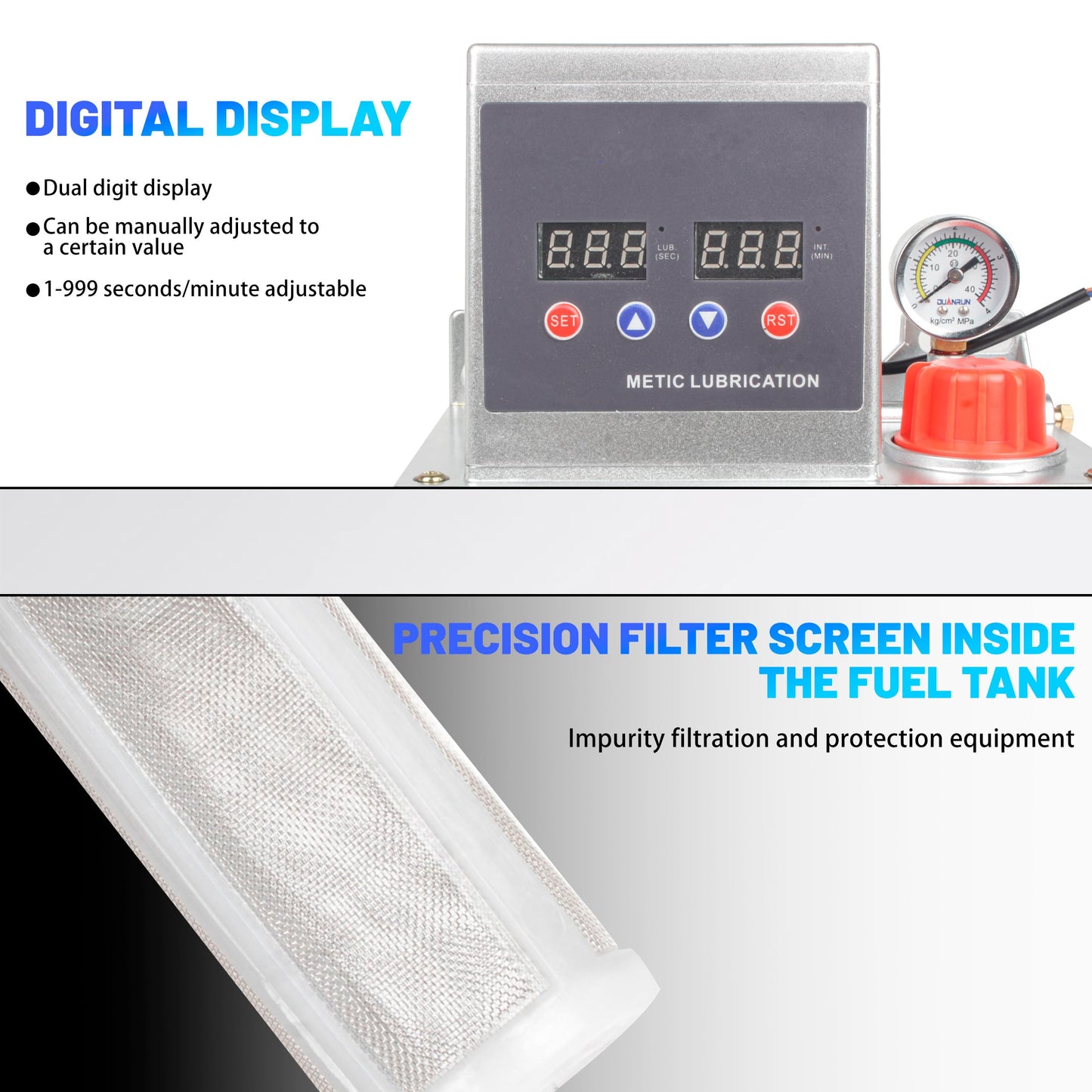 CNCTOPBAOS 90W 2L Automatic Lubricating Oil Pump 110V, Dual Digital Display 4Mpa Pressure Gauge Adjustable Time Oil Output 200ml/min, Alloy Gear Oiler Lubrication System for CNC Milling Lathe Machine