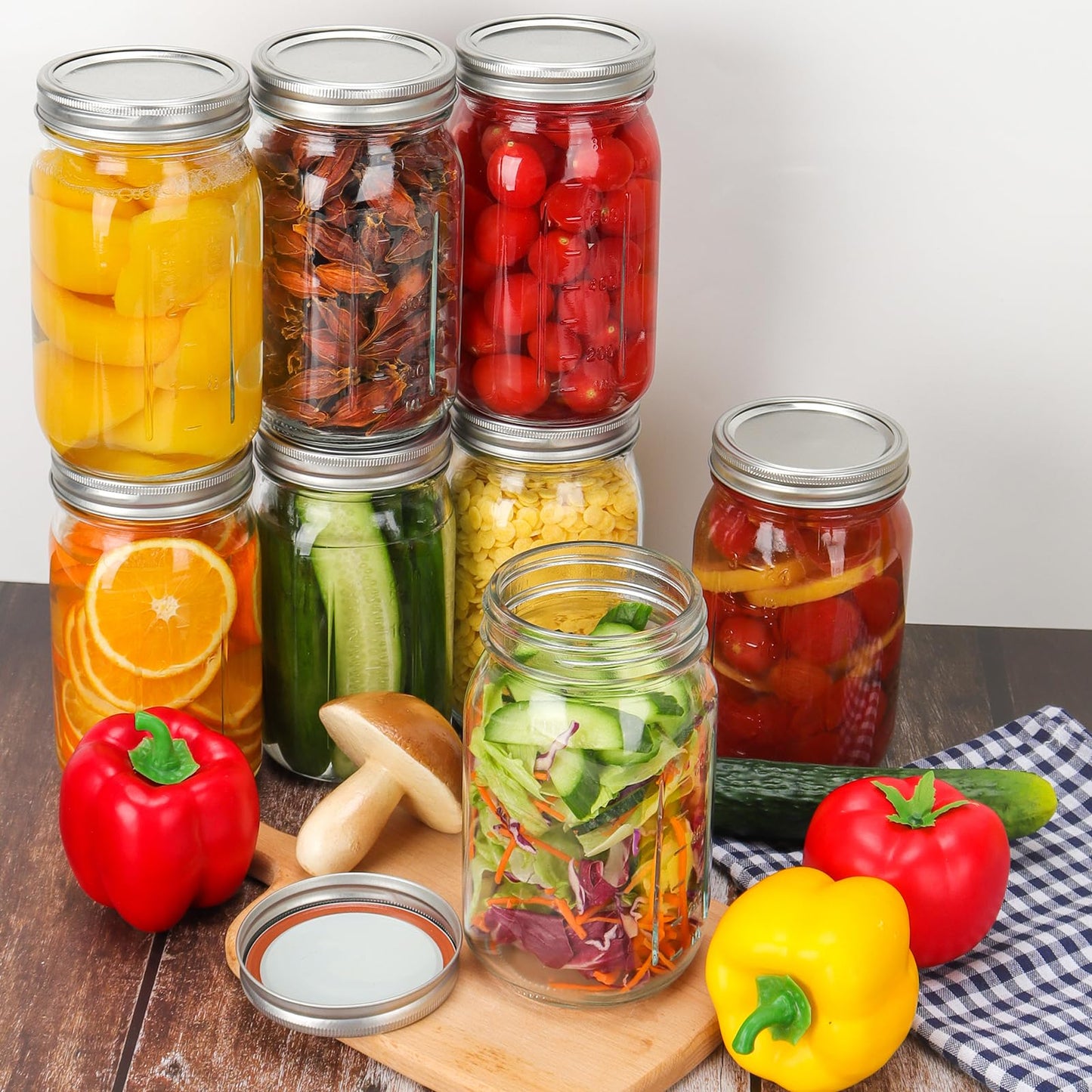 CycleMore Wide Mouth Mason Jars 32 oz, 12 Pack Large Glass Mason Jar with Metal Airtight Lids and Bands, 1 Quart Canning Jars for Pickling, Fermenting, Food Storage & DIY Projects