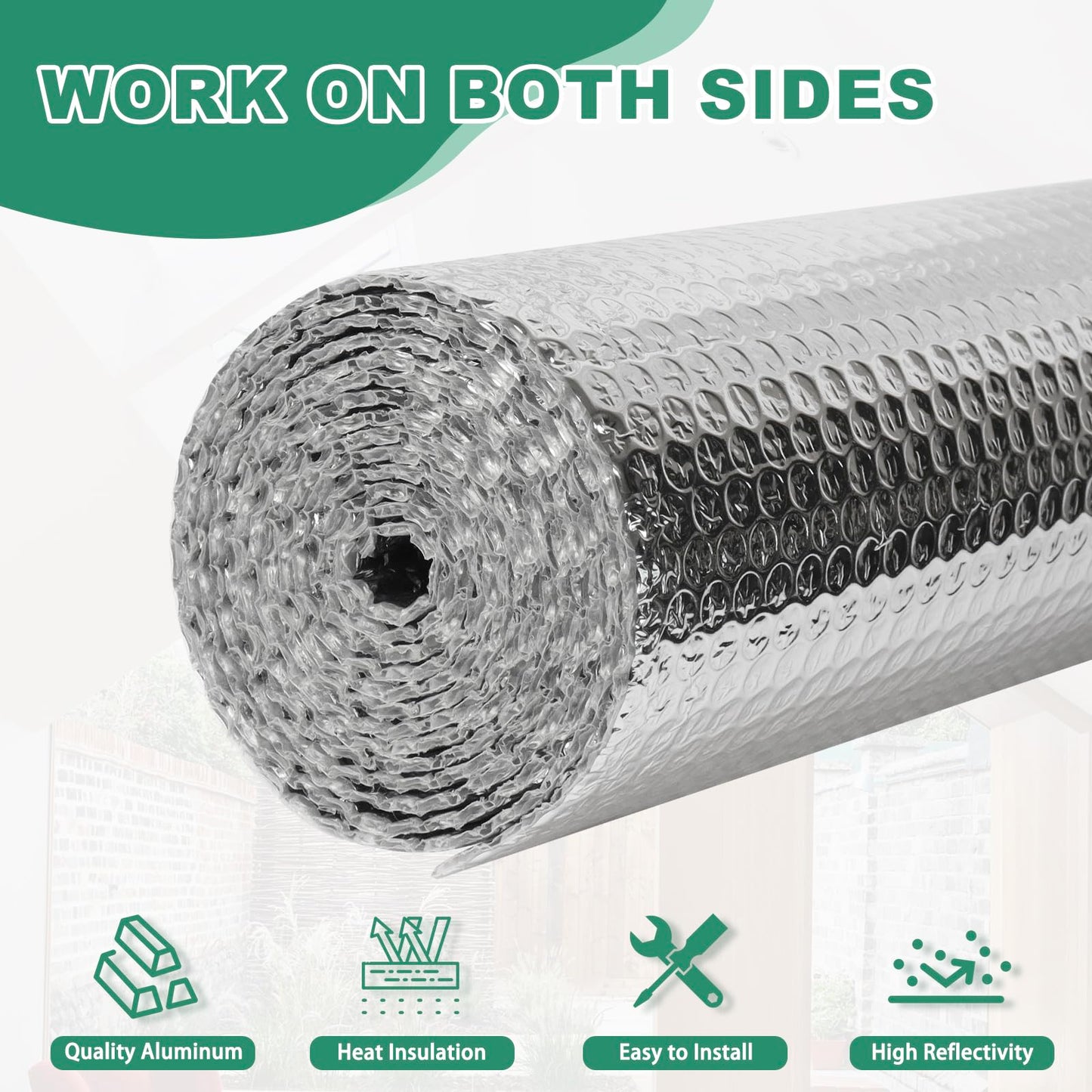 Reflective Bubble Insulation Sheet, Double Side Aluminum Foil Bubble Shield, Aluminum Foil Thermal Insulation Radiant Barrier for Windows, RV, Roof, Garage Door (23.6IN X 10FT)