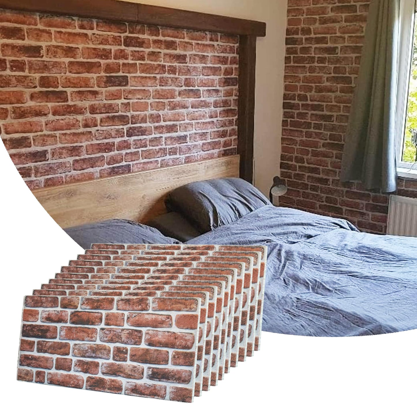 Dundee Deco 3D Wall Panels Faux Brick - Cladding, Mahogany Stone Look Wall Paneling, Styrofoam Facing for Living Room, Kitchen, Bathroom, Balcony, Bedroom, Set of 10, Covers 54 sq ft