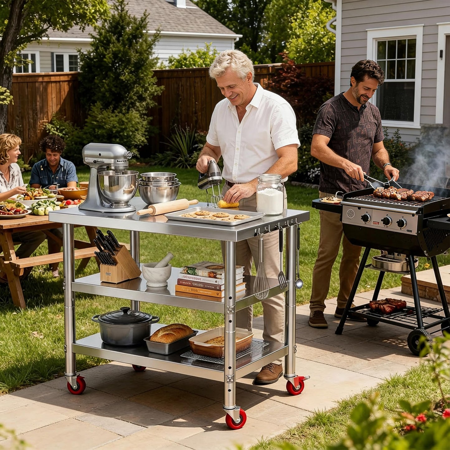 DWVO 36x24in Stainless Steel Table, NSF Metal Prep Worktable with 2 Adjustable Shelves & Wheels for Kitchen Restaurant Hotel Garage Warehouse Home