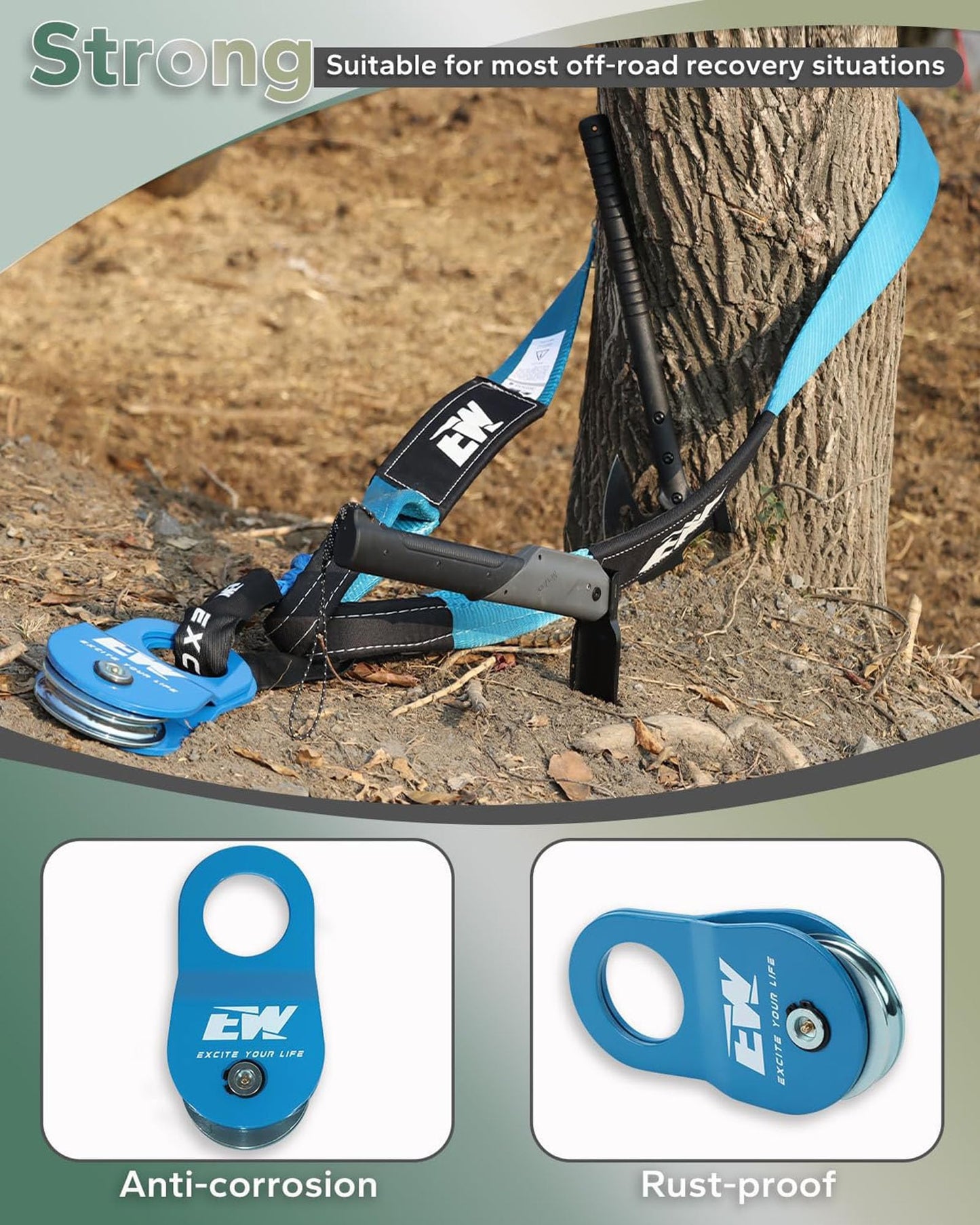 NIXFACE Offroad Recovery Kit Bundle – 10 Ton Snatch Block Pulley, Tree Saver, Soft Shackles & D-Ring Shackles