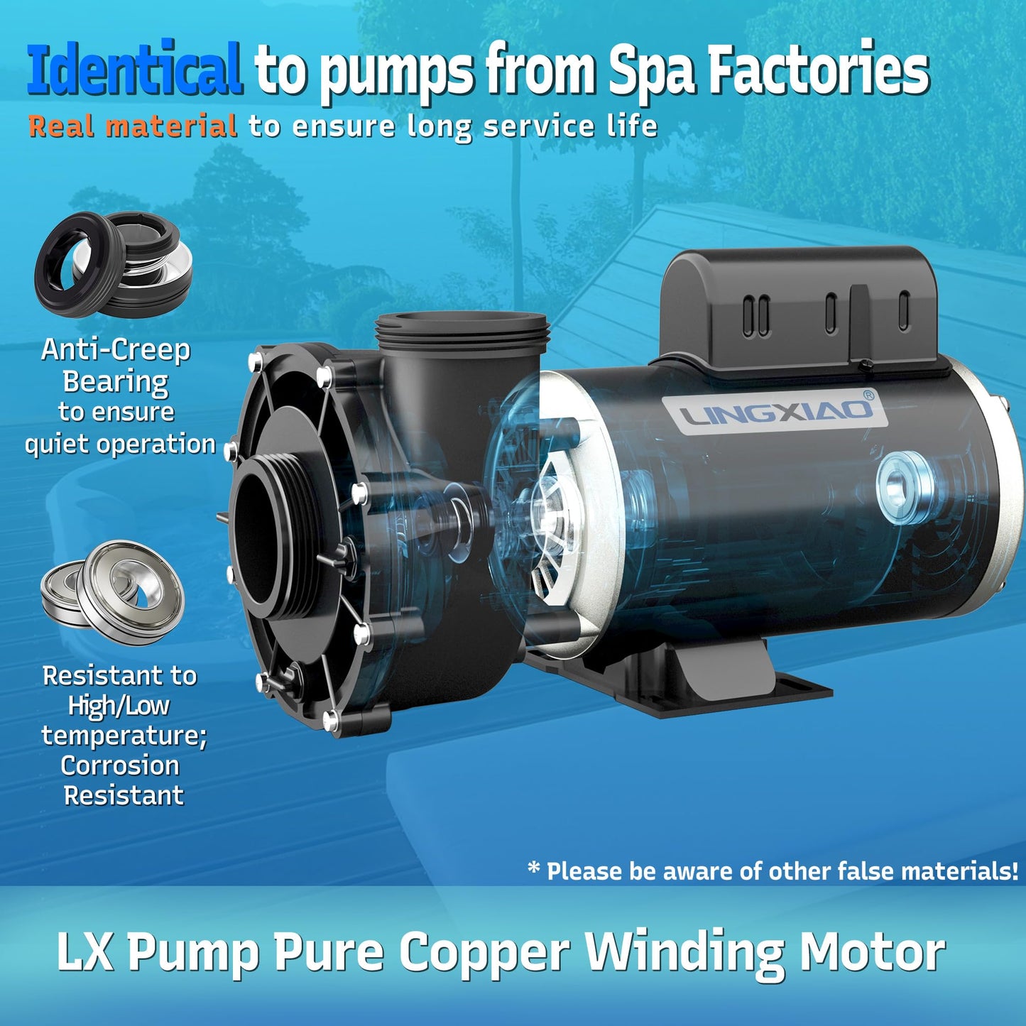 LINGXIAO SPA Pump, Single Speed SPA Hot Tub Pump - 56 Frame LX SPA Pump Motor 4HP, 220-240V, 2" Port (Model: 56WUA400-I)