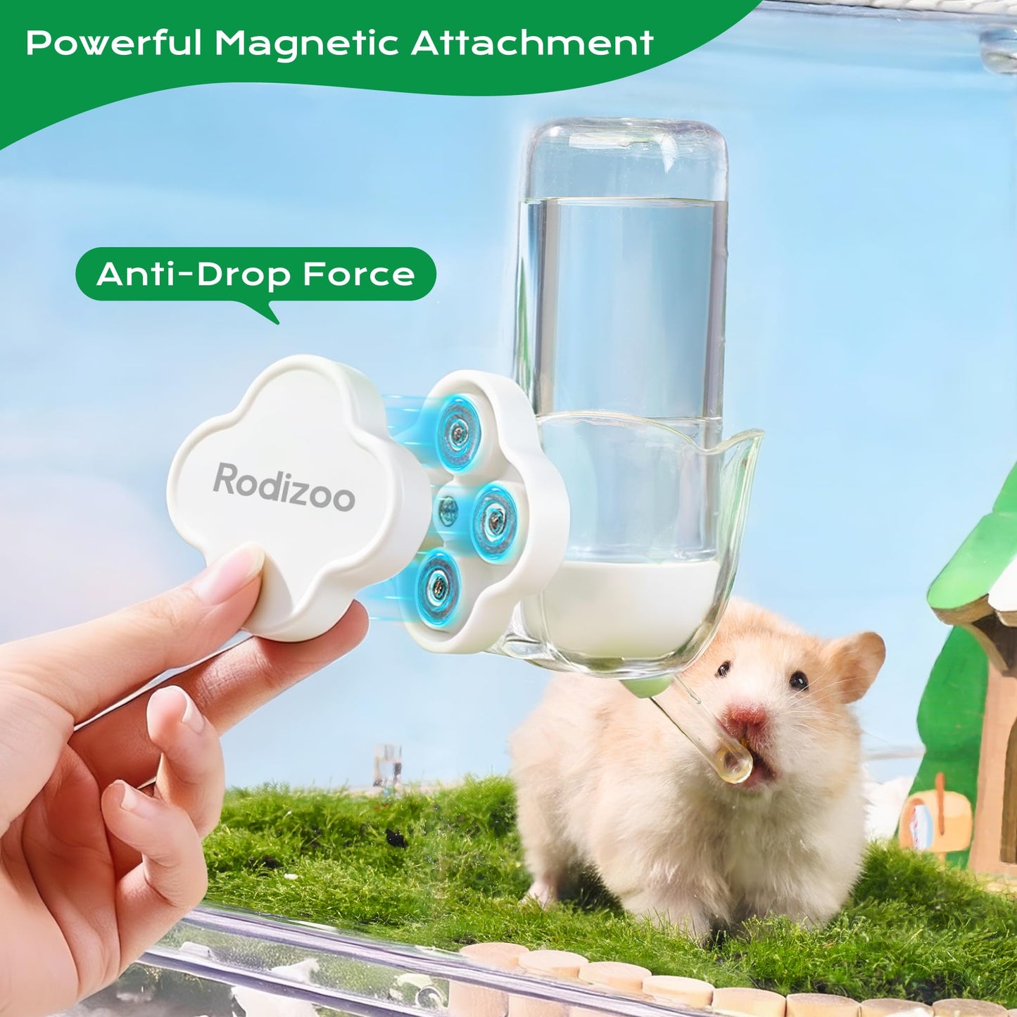 Rodizoo Hamster Water Bottle Holder - Magnetic & Repositionable, Adjustable Base for Hamster Cage, Secure Magnetic Mount, Easy to Move/Install, Fits Most Small Pet Water Bottles (Holder Only)
