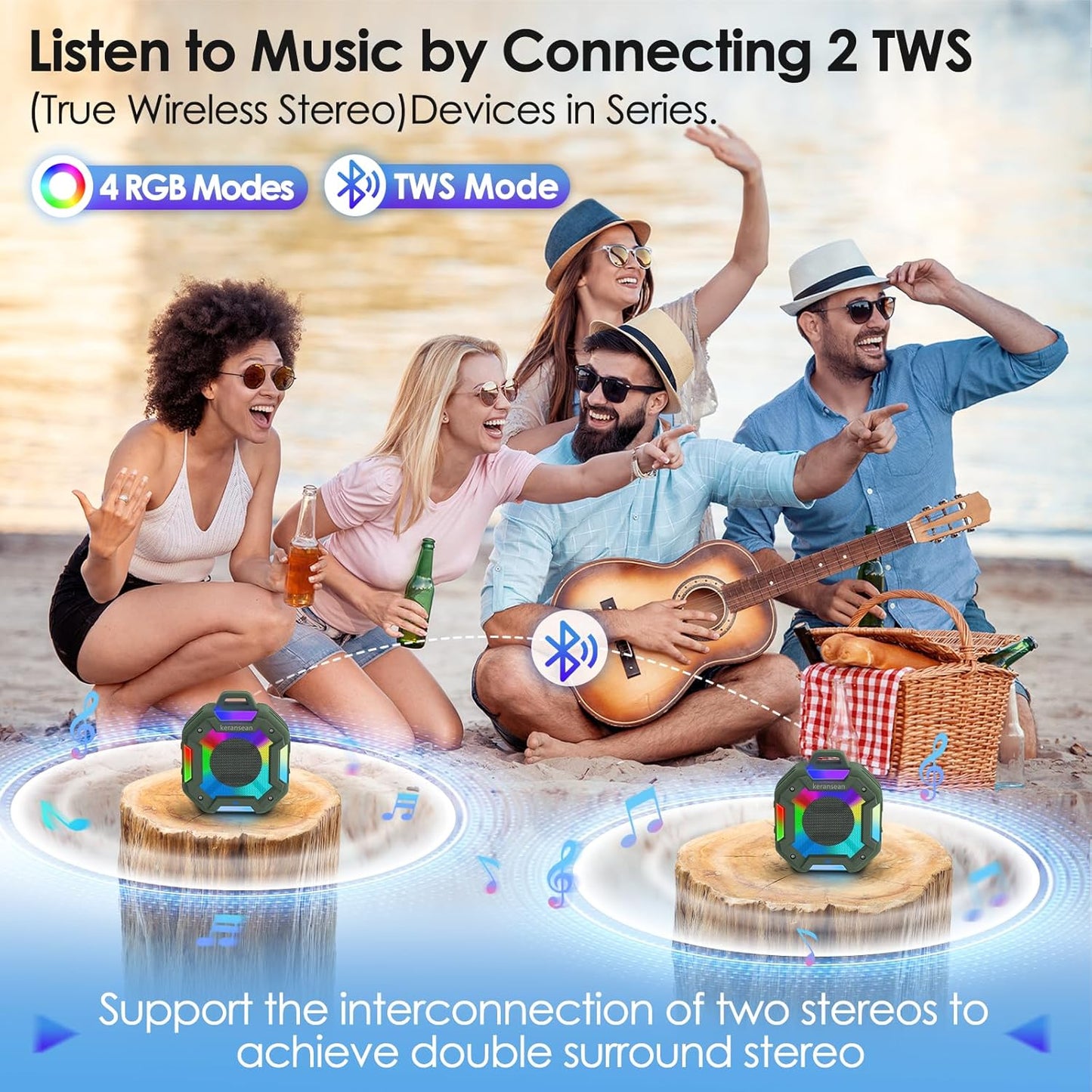 Keransean BT5.4, 24H Shower Bluetooth Speaker Waterproof, Portable Small Speaker, Outdoor Bluetooth Speakers Wireless