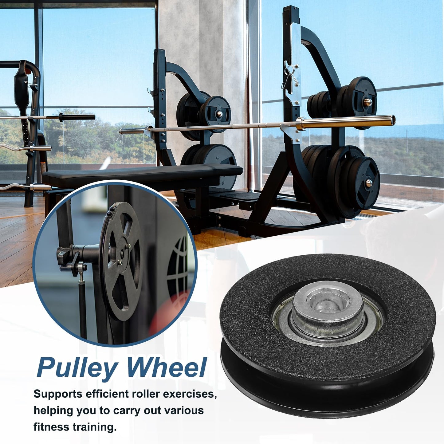 YELARXI 60mm / 2.36" Nylon Bearing Gym Pulley Wheel, Gym Cable Pulley Wheel Fitness Equipment Accessories 2 Pcs & Steel Shaft & Black-Fitting for (Cable Machine/Garage Door/Home Exercise)