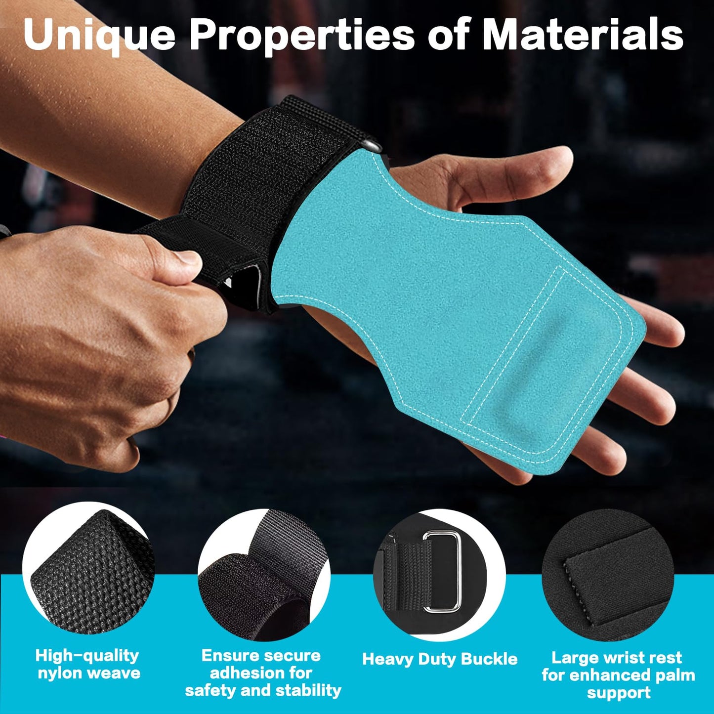 Weight Lifting Wrist Strap, Double-Layer Leather Wrist Straps for Gym Strength Training Weightlifting,Deadlift and Powerlifting, Enhance Grip Strength Neoprene Padding Gym Workout Lifting Straps for Men & Women (Pair) blue