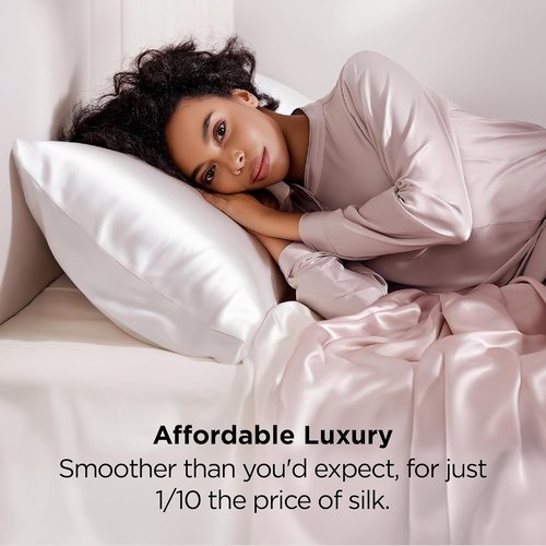 Bedsure King Size Satin Pillowcase Set - Pure White Silky Pillow Cases for Hair & Skin, 20x36 Inches | 2-Pack