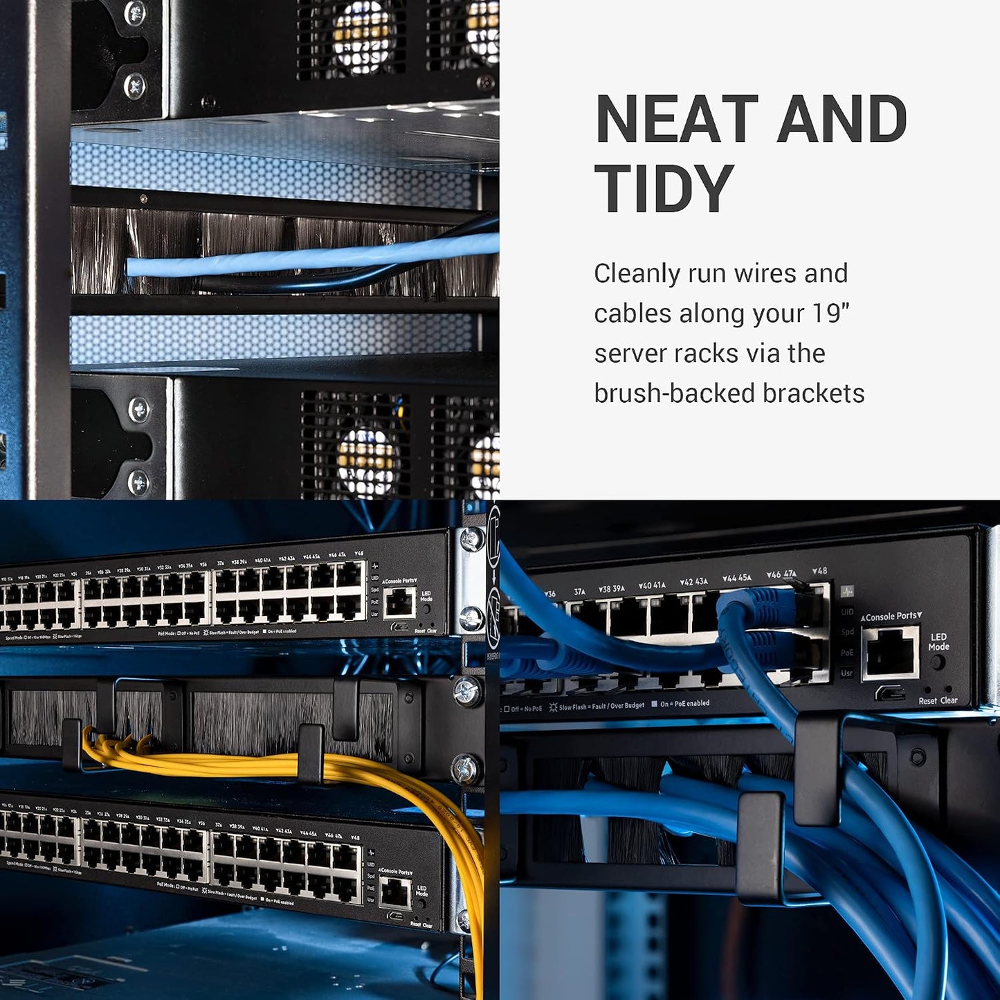 kwmobile 1U 19" (Pack 3) Server Rack Cable Management Brackets of - Steel Cable Organizers for Fiber Optic, Network