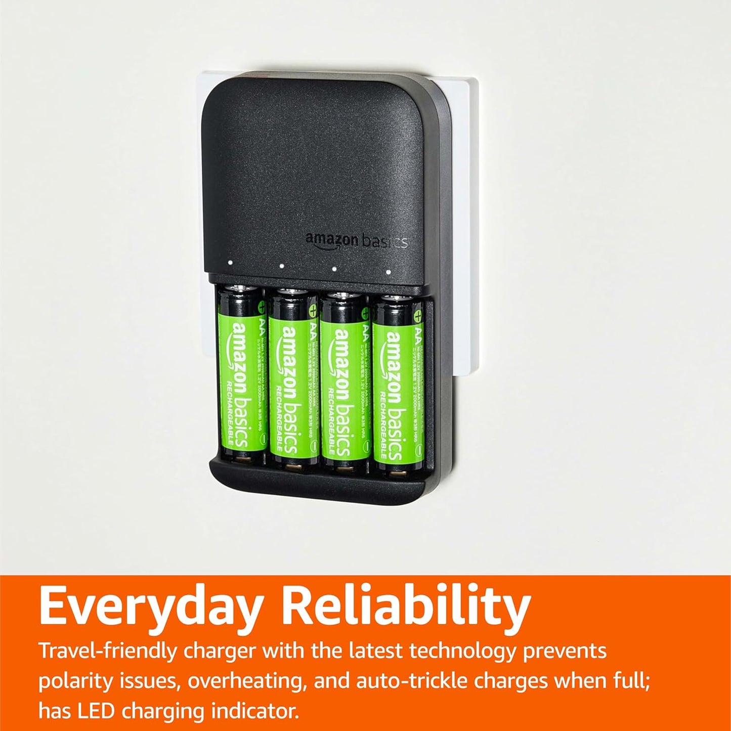 Amazon Basics 4-Bay 4 Count, Battery Charger for AA & AAA Rechargeable Batteries with Pre-Charged AA NiMh Batteries