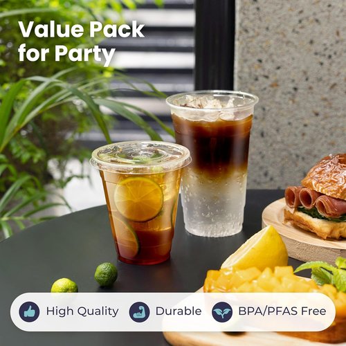 Fit Meal Prep 20 oz Plastic Iced Coffee Cups - 100 Pack, BPA-Free with Flat Lids & Straws | Perfect for Parties & Cold Drinks
