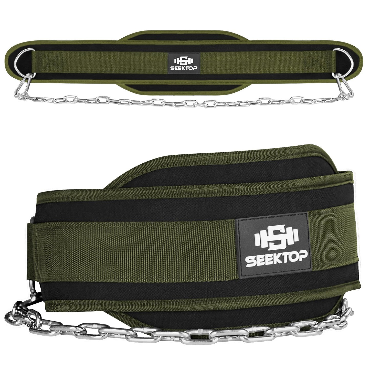Seektop Dip Belt for Weightlifting - GYM Workout Pull Ups Belt with Chain, Neoprene Waist Dip Belt Crossfit for Weight Lifting, Squat, Training, Fitness, Men & Women (Belt & Chain) (Green)