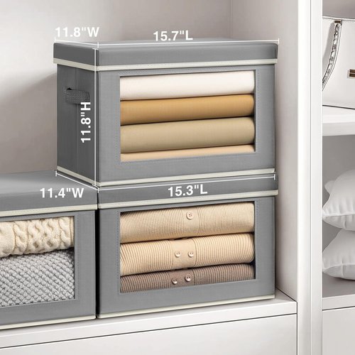 Homsorout Storage Bins - 4 Pack Large Fabric Storage Cubes with Lids & Handles | Grey Organizing Solution