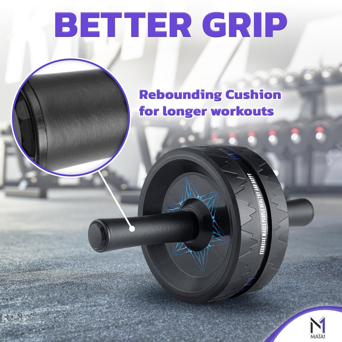 Mata1 Ab Roller Wheel, Abs Workout Machine, Perfect for Core & Abdominal Strength Training, Exercise Wheels for Home Gym w/Knee Pad, Fitness Equipment for Sports