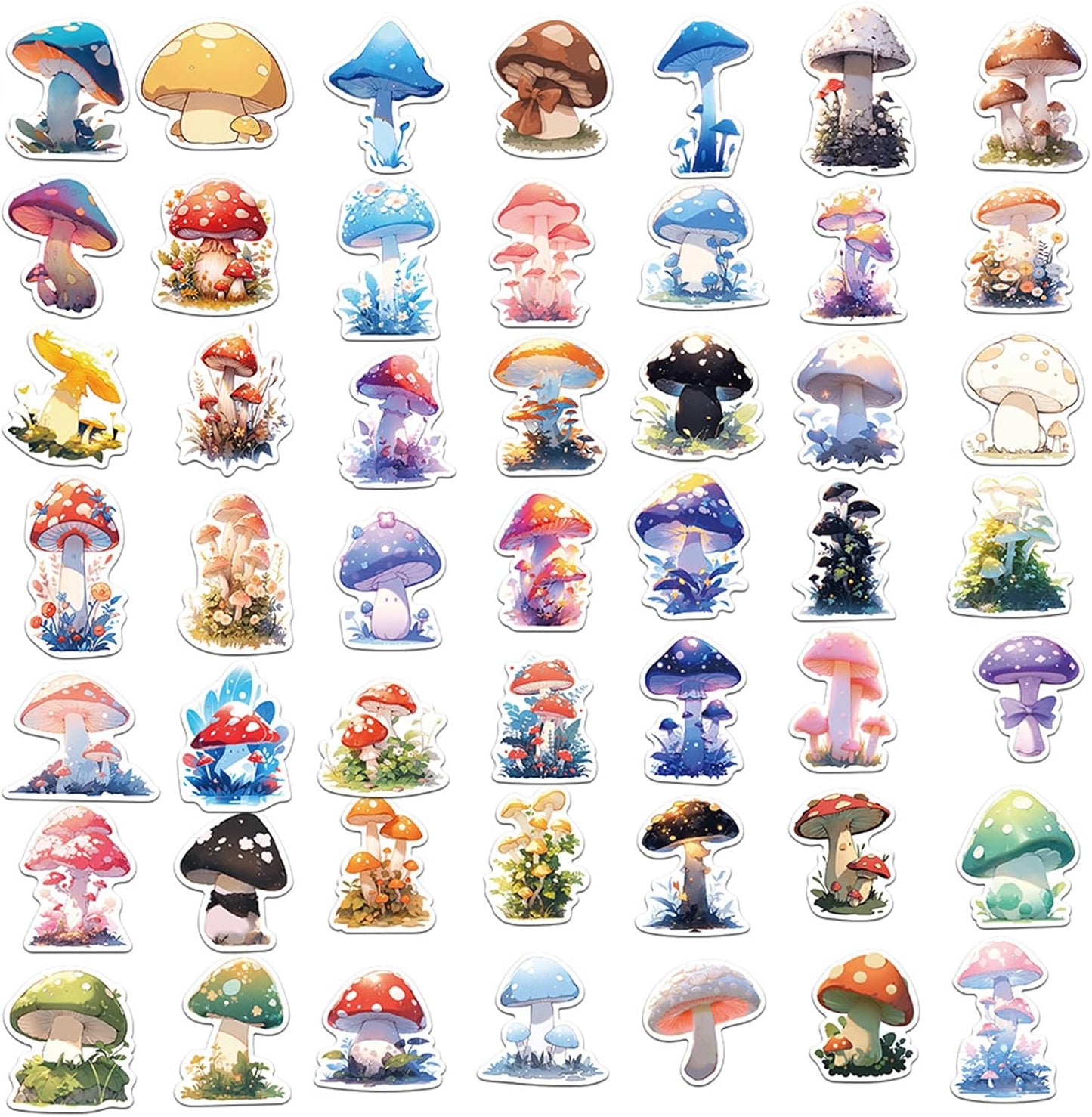 LIXIUDU 50 Pack Pcs Mushroom Cartoon Stickers for Kids Teens Adults Chanterelle Aesthetic Vinyl Decal Water Bottle