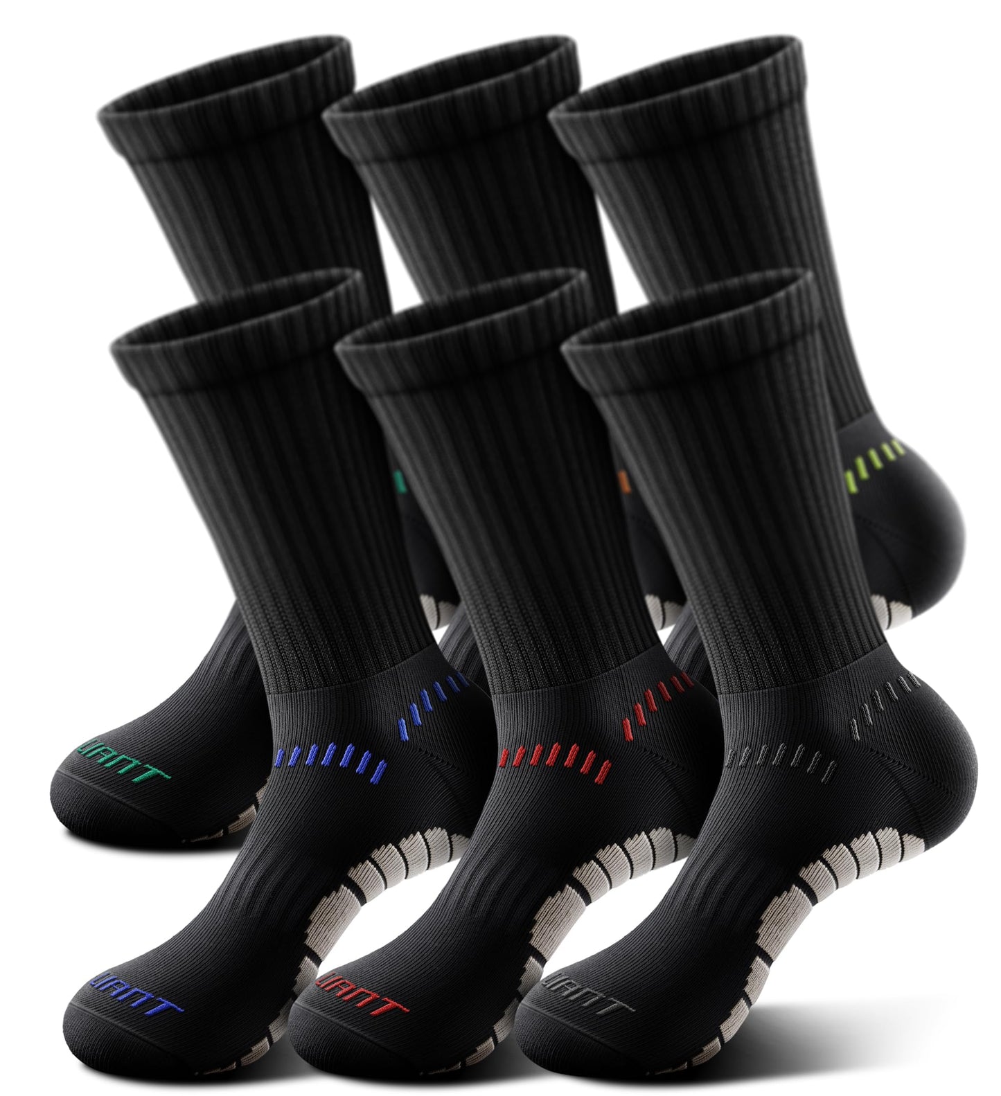 BULLIANT Men Socks, Athletic Compression Crew Socks Cushioned for Men Running Sports Hiking Fishing Arch Support(6Pairs,Shoes Size:Men 11-13)
