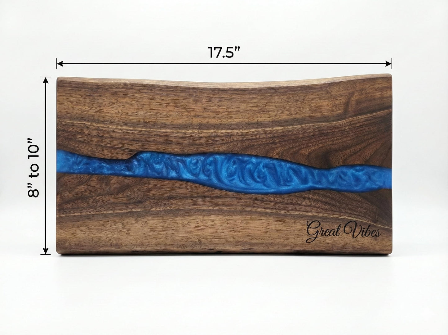DYARI Black Walnut & Resin River Charcuterie Board 17.5" - Live Edge Wood Serving Platter - Personalized Epoxy Cheese Board with Optional Handles & Engraving - Custom Wedding & Housewarming Gift
