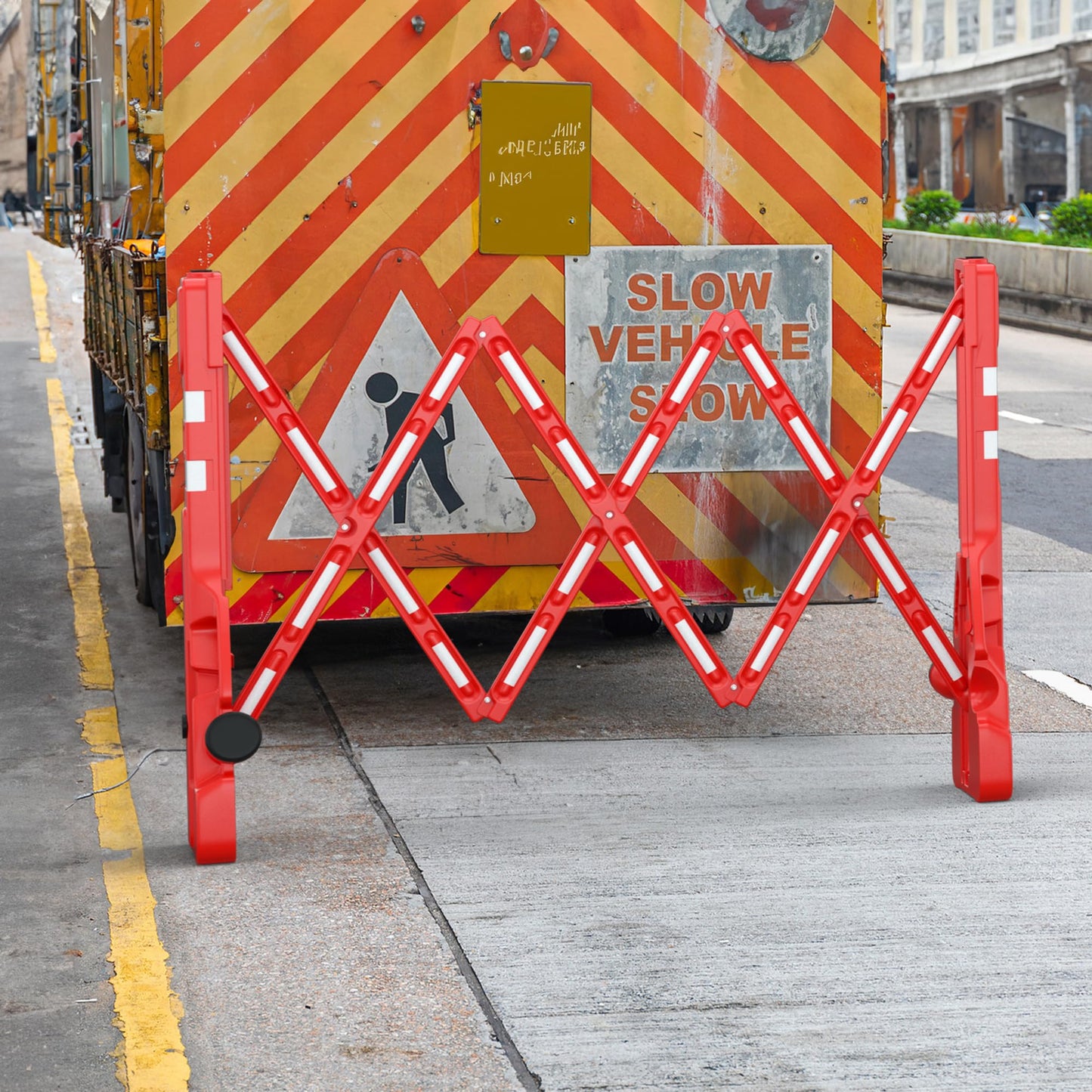 RELIANCER Expandable 7.41ft Safety Barricade,Retractable Security Barrier Water Filled Weighted Base,Adjustable Traffic Barricades,Outdoor Crowd Control Barriers,Driveway Isolation Gate,Garden Fence